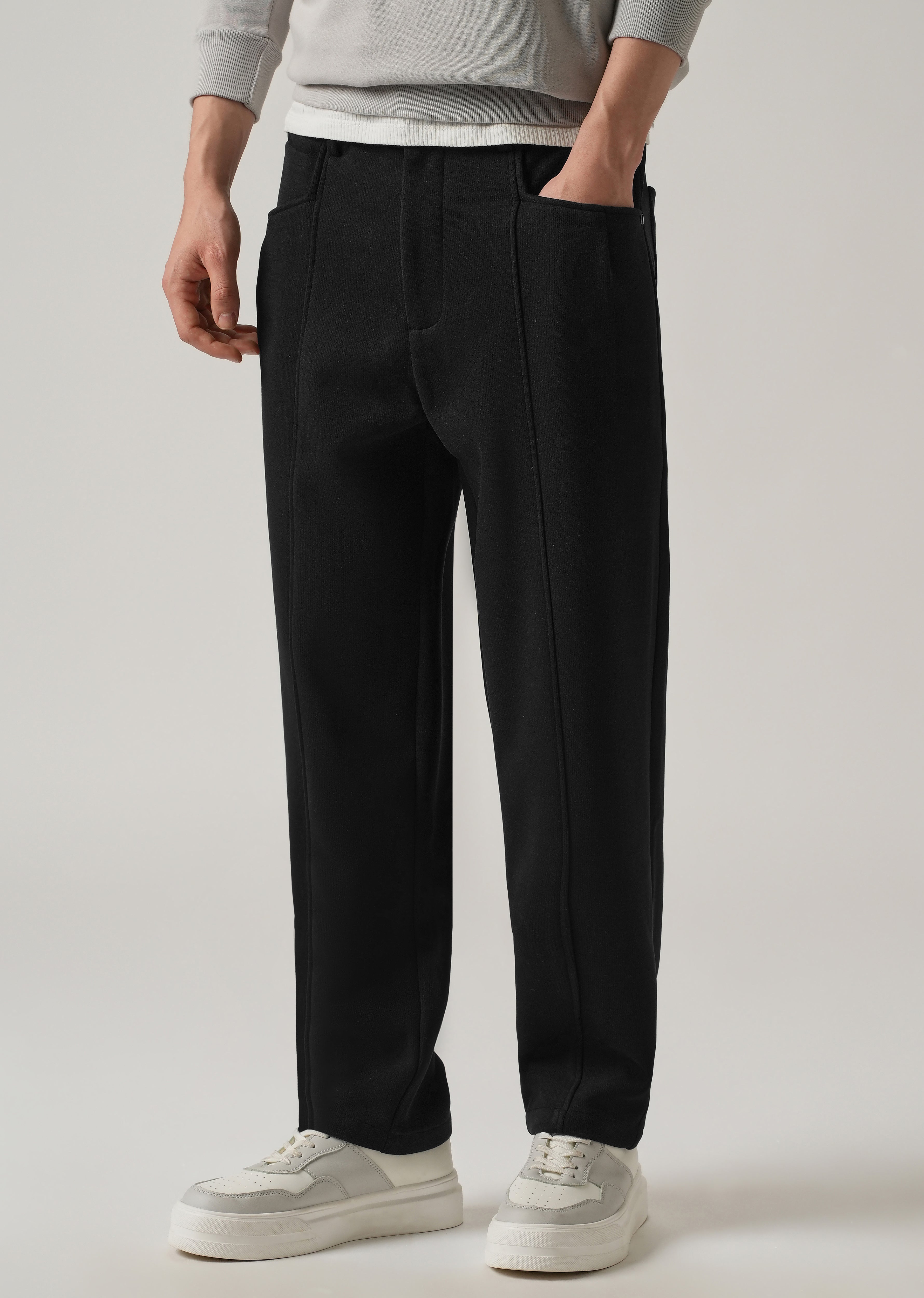 Black Corduroy Relaxed Fit Drawstring Pant