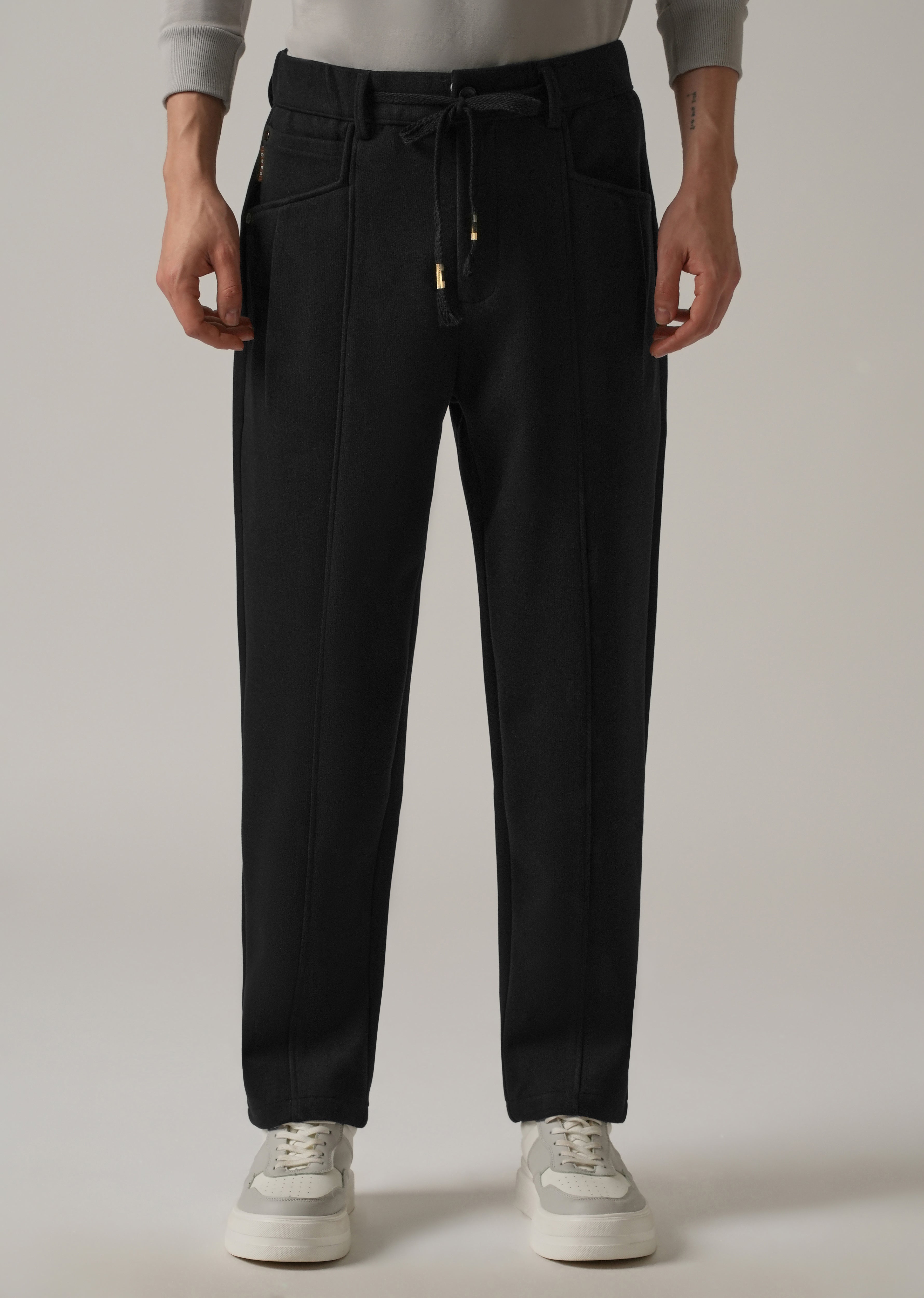 Black Corduroy Relaxed Fit Drawstring Pant