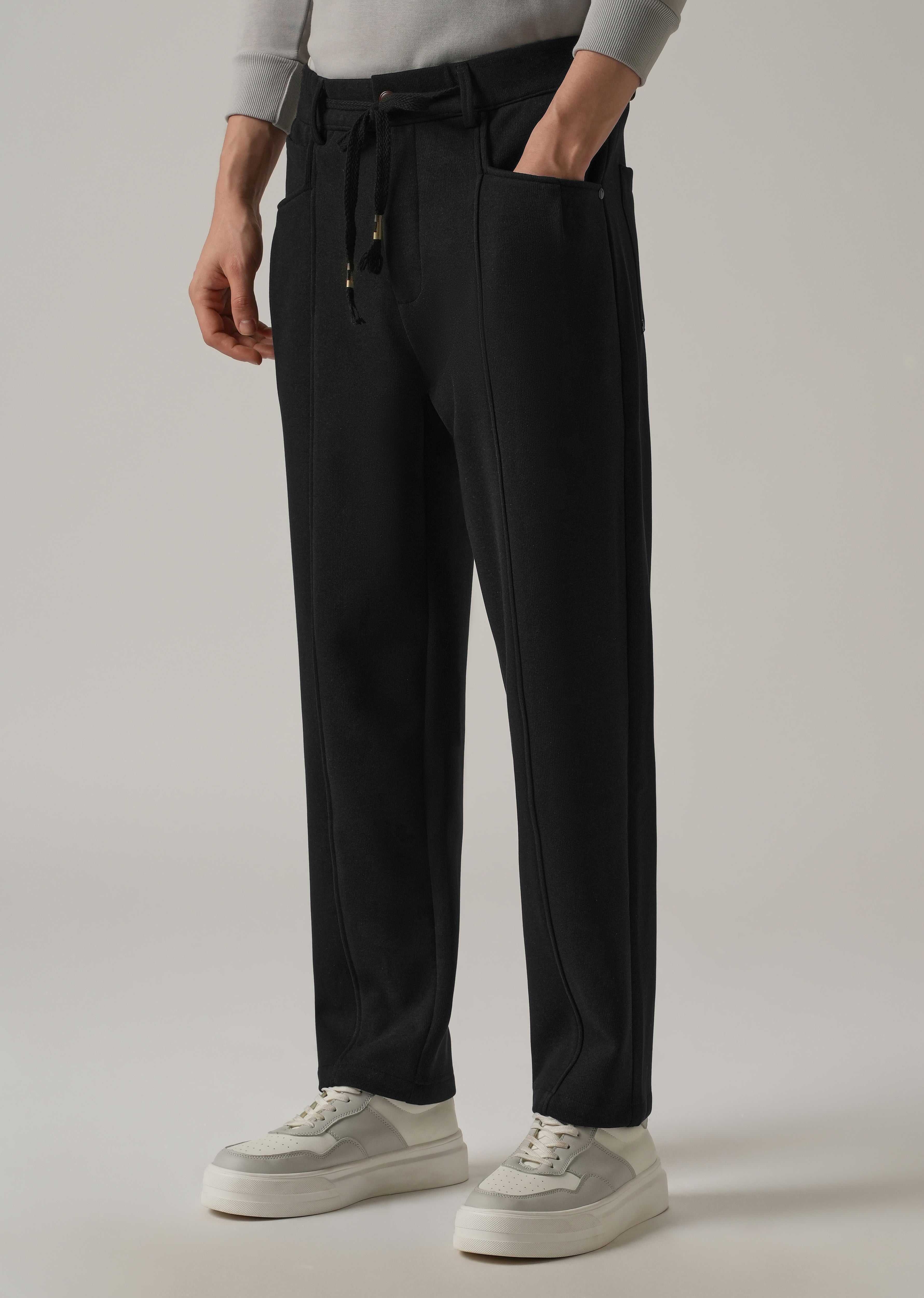 Black Corduroy Relaxed Fit Drawstring Pant