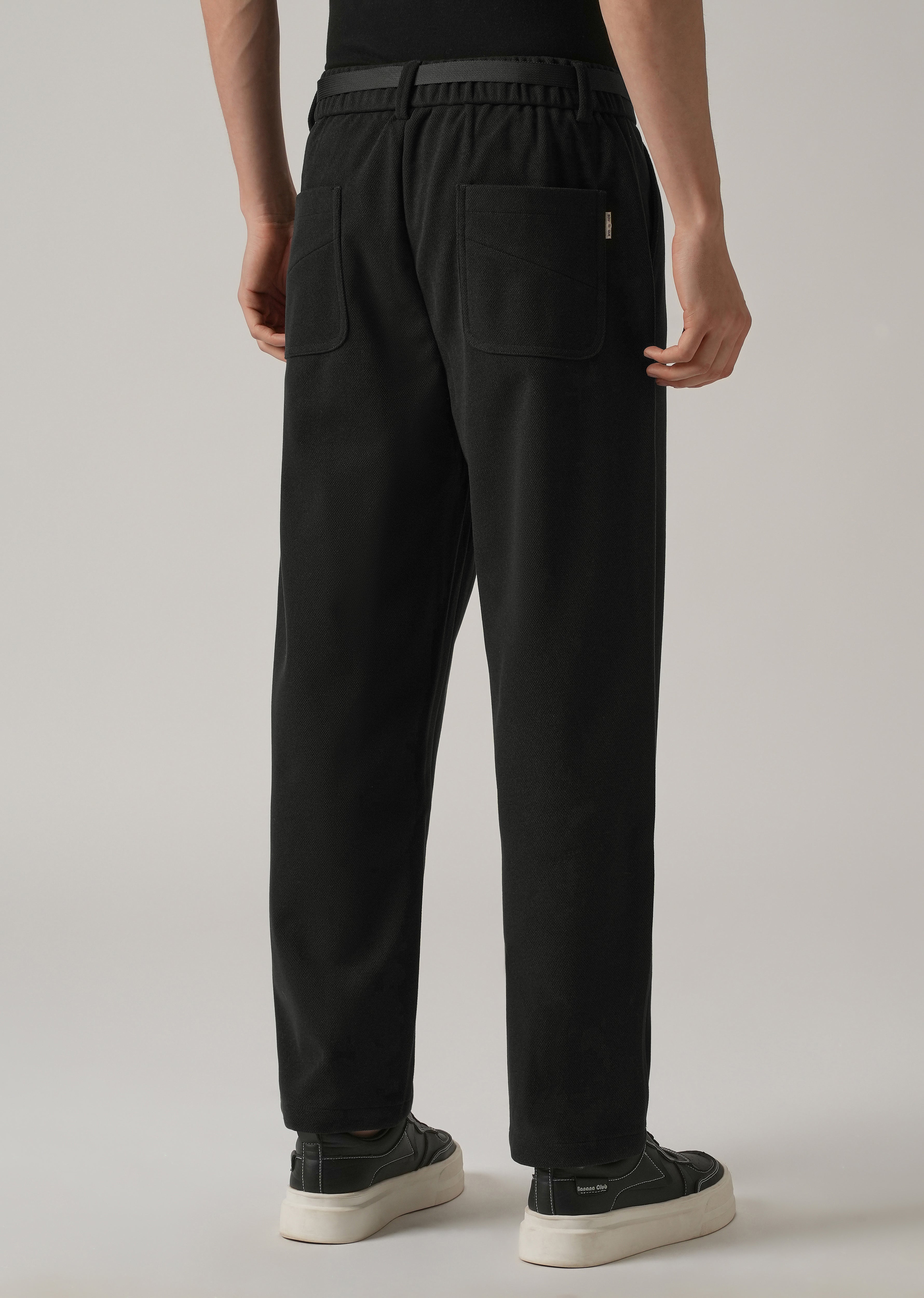 Black Relaxed Fit Textured Pleated Pant