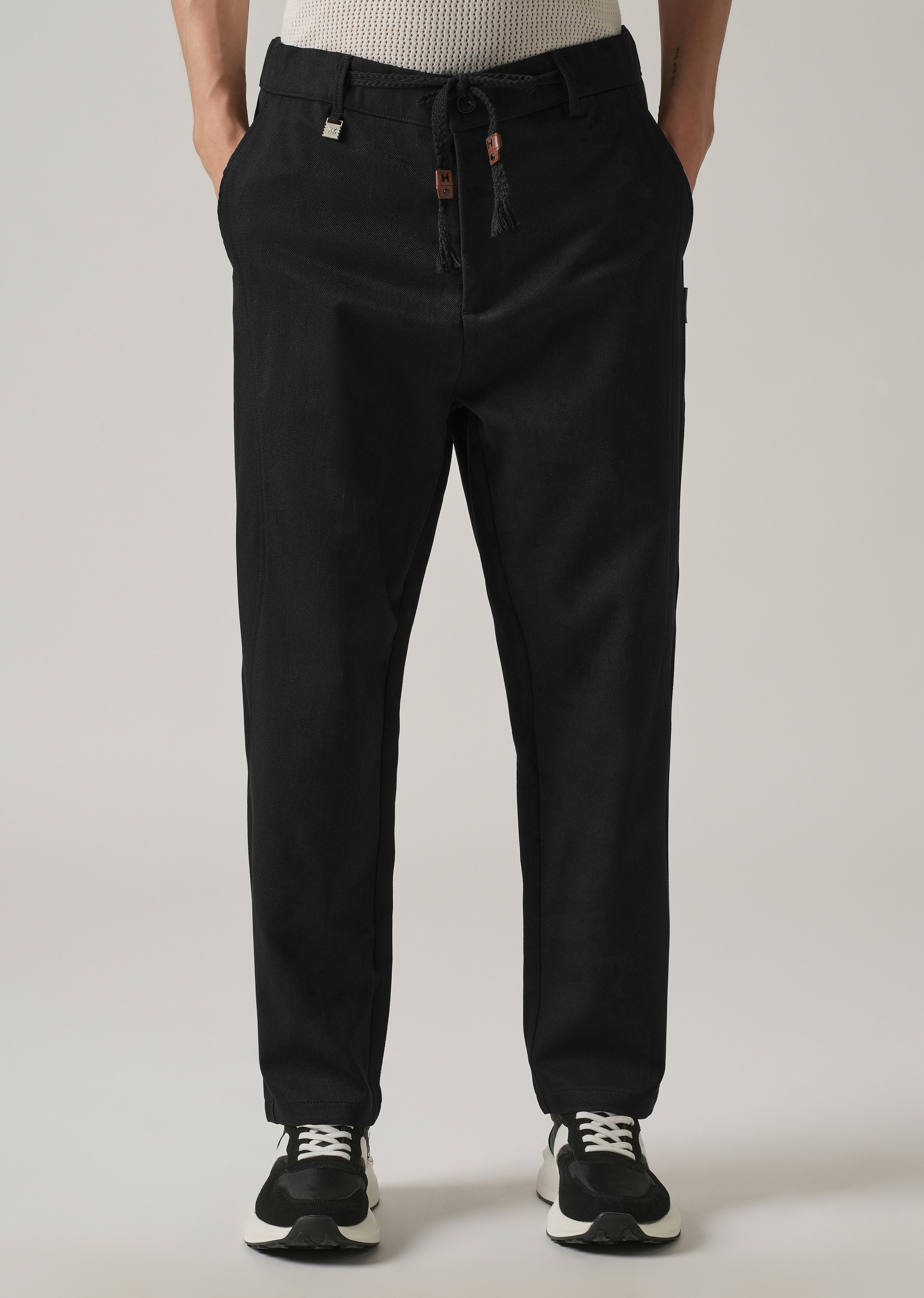 Black Relaxed Fit Tie Waist Pant
