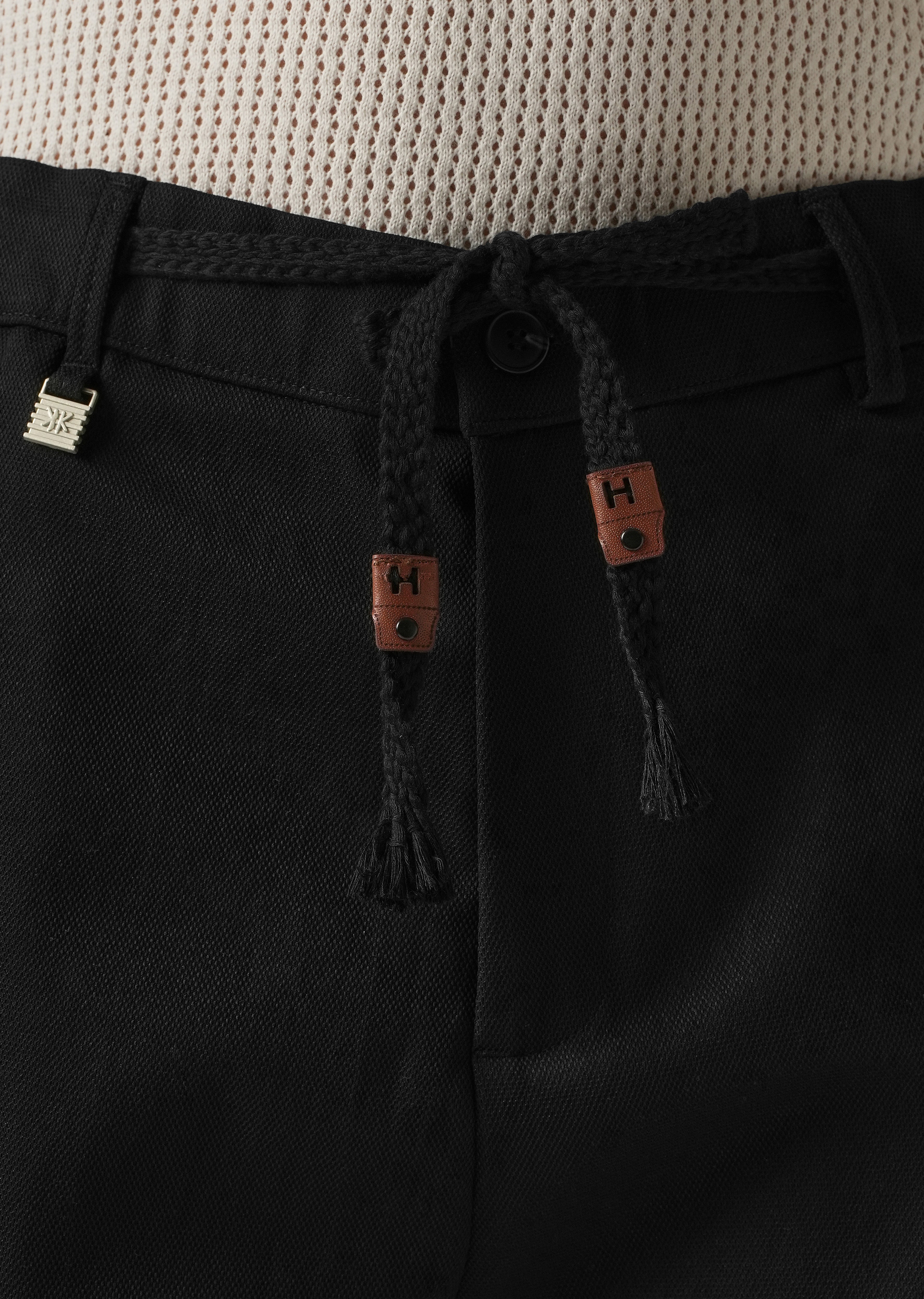 Black Relaxed Fit Tie Waist Pant