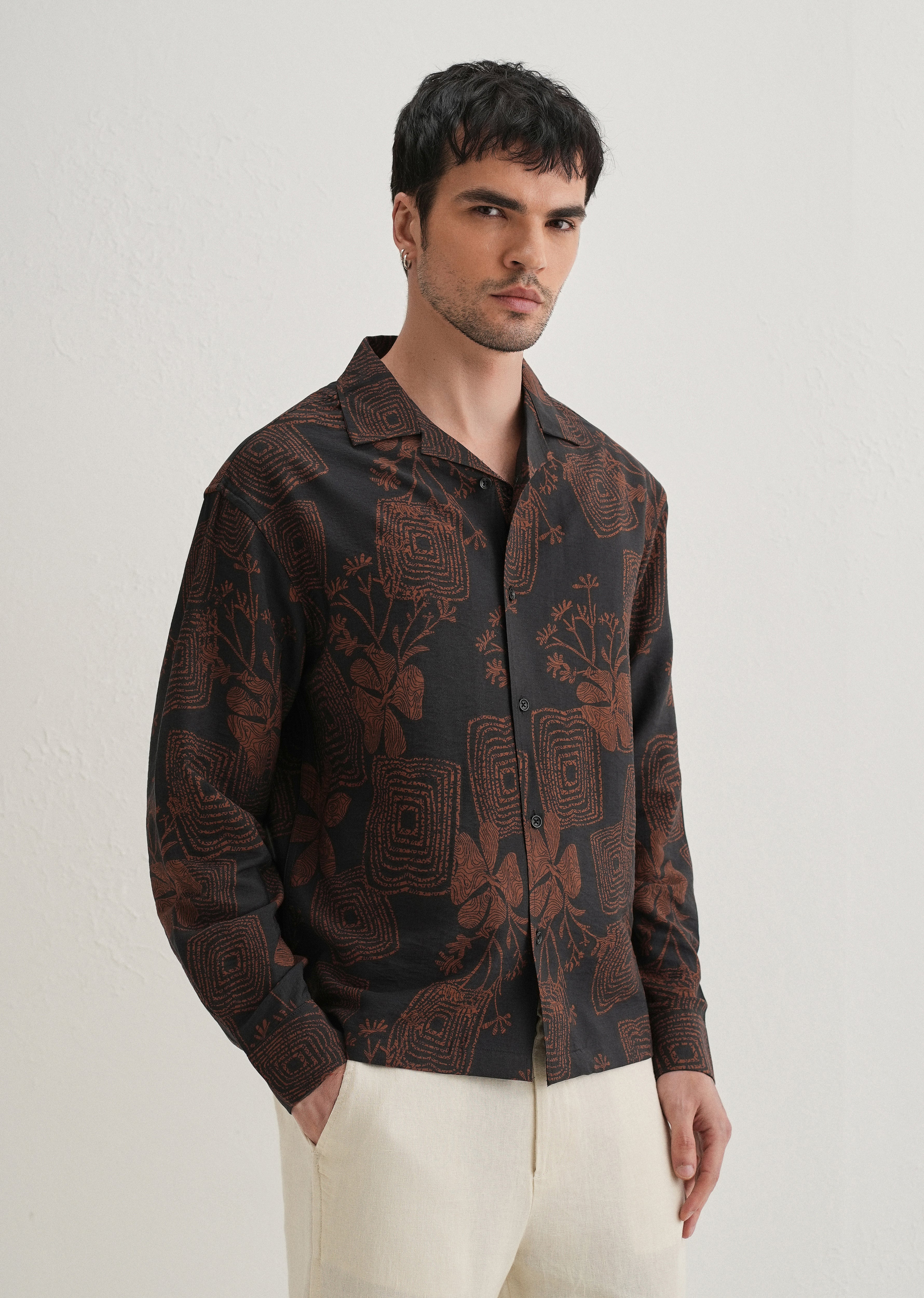 Black Rustic Square Motif Printed Shirt