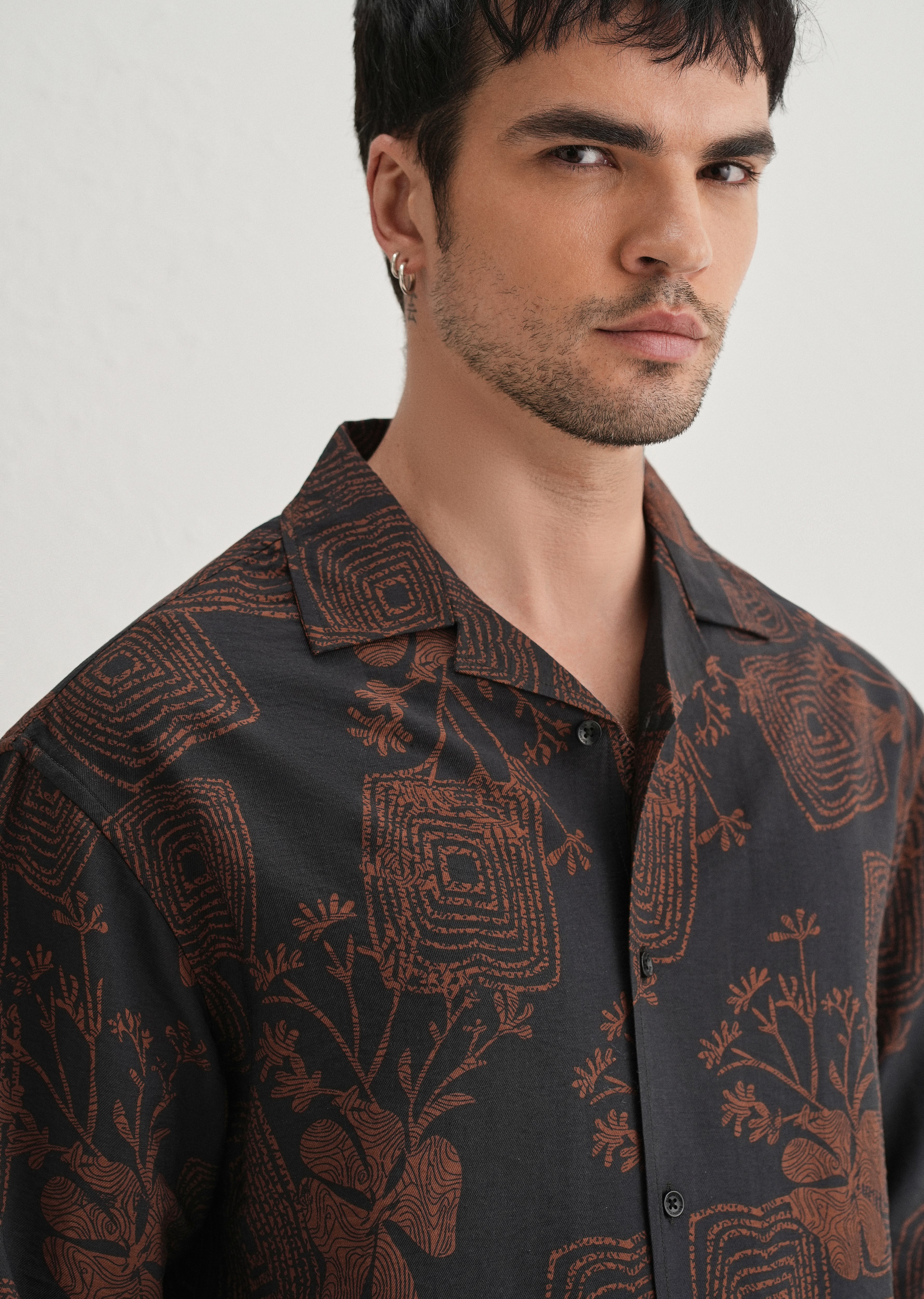 Black Rustic Square Motif Printed Shirt