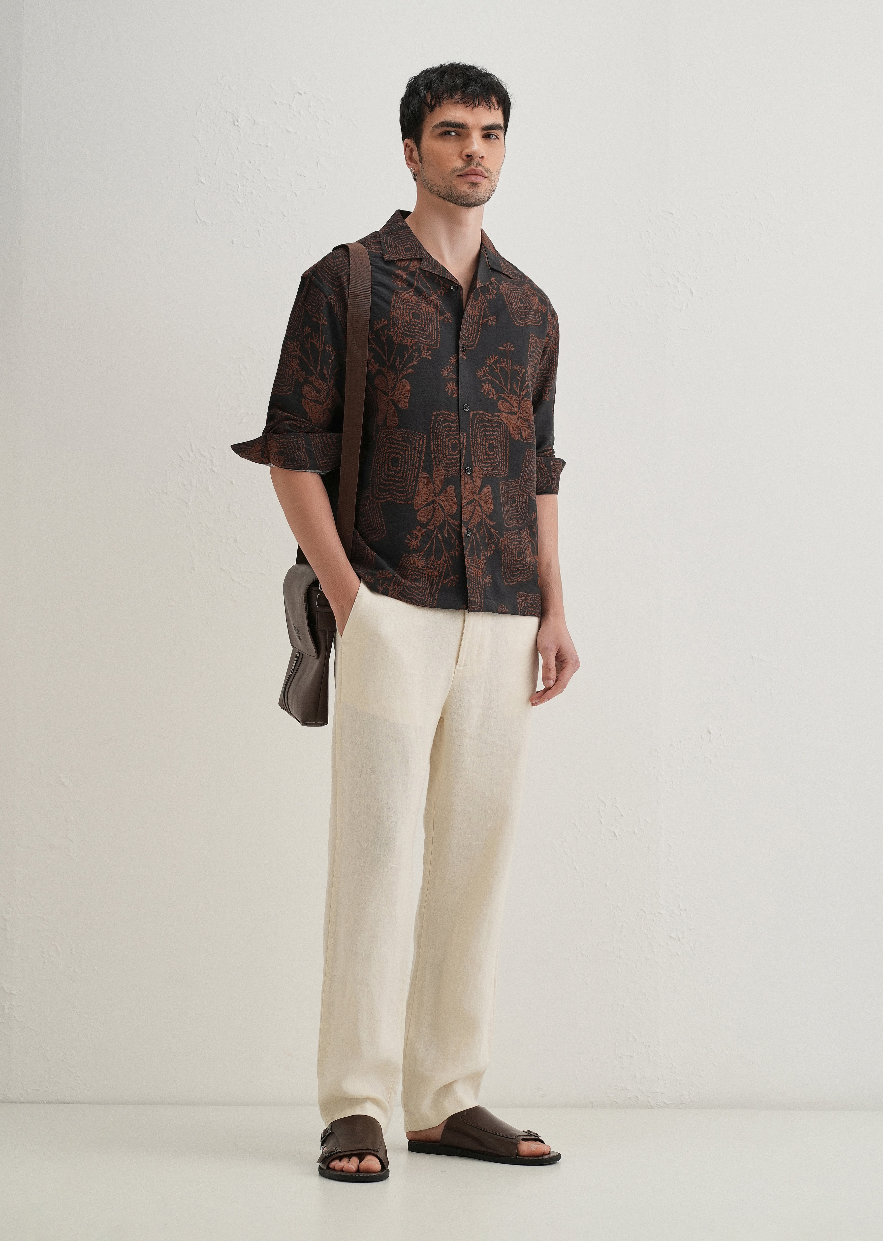 Black Rustic Square Motif Printed Shirt