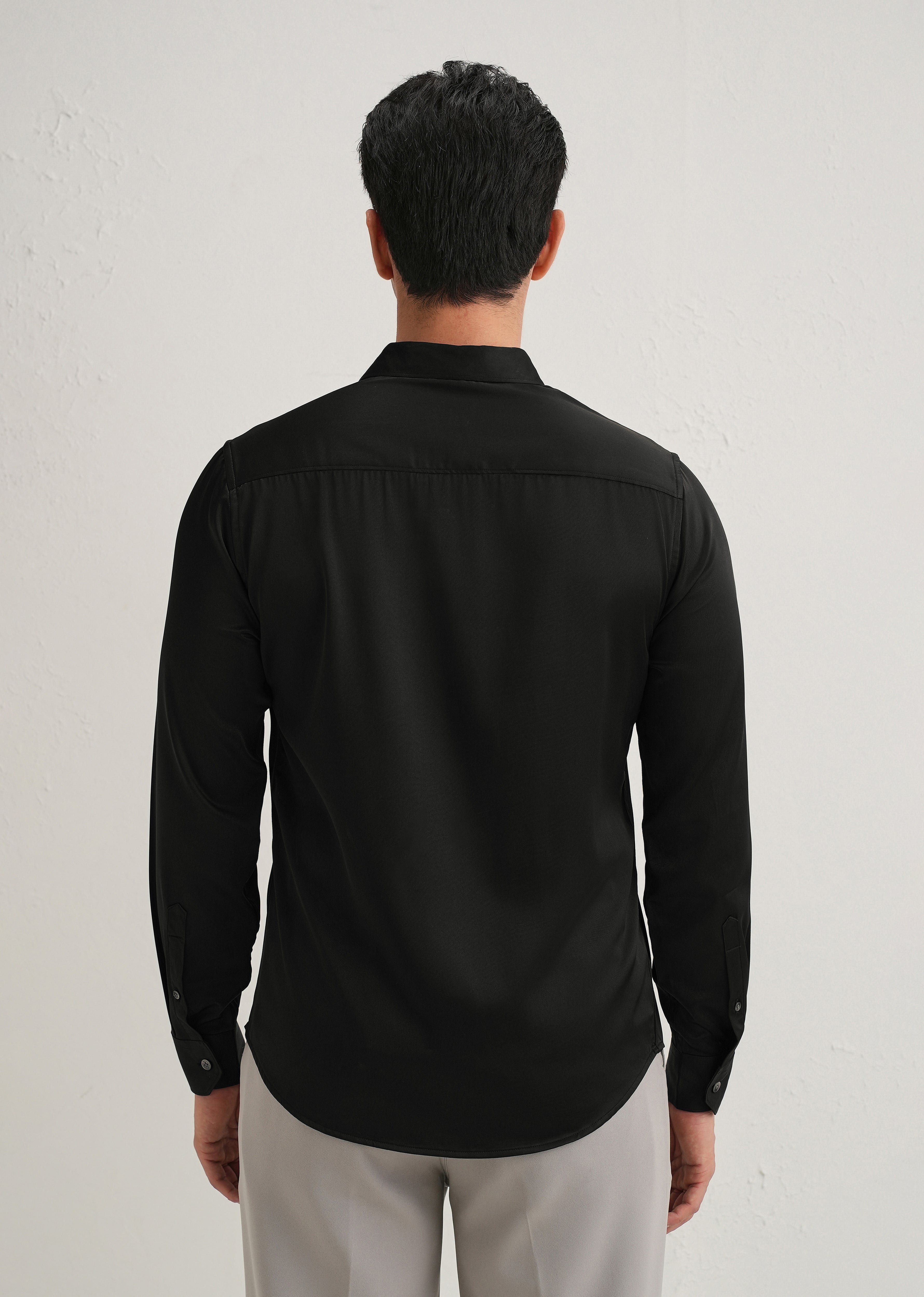 Black Premium Satin-Finish Plain Shirt