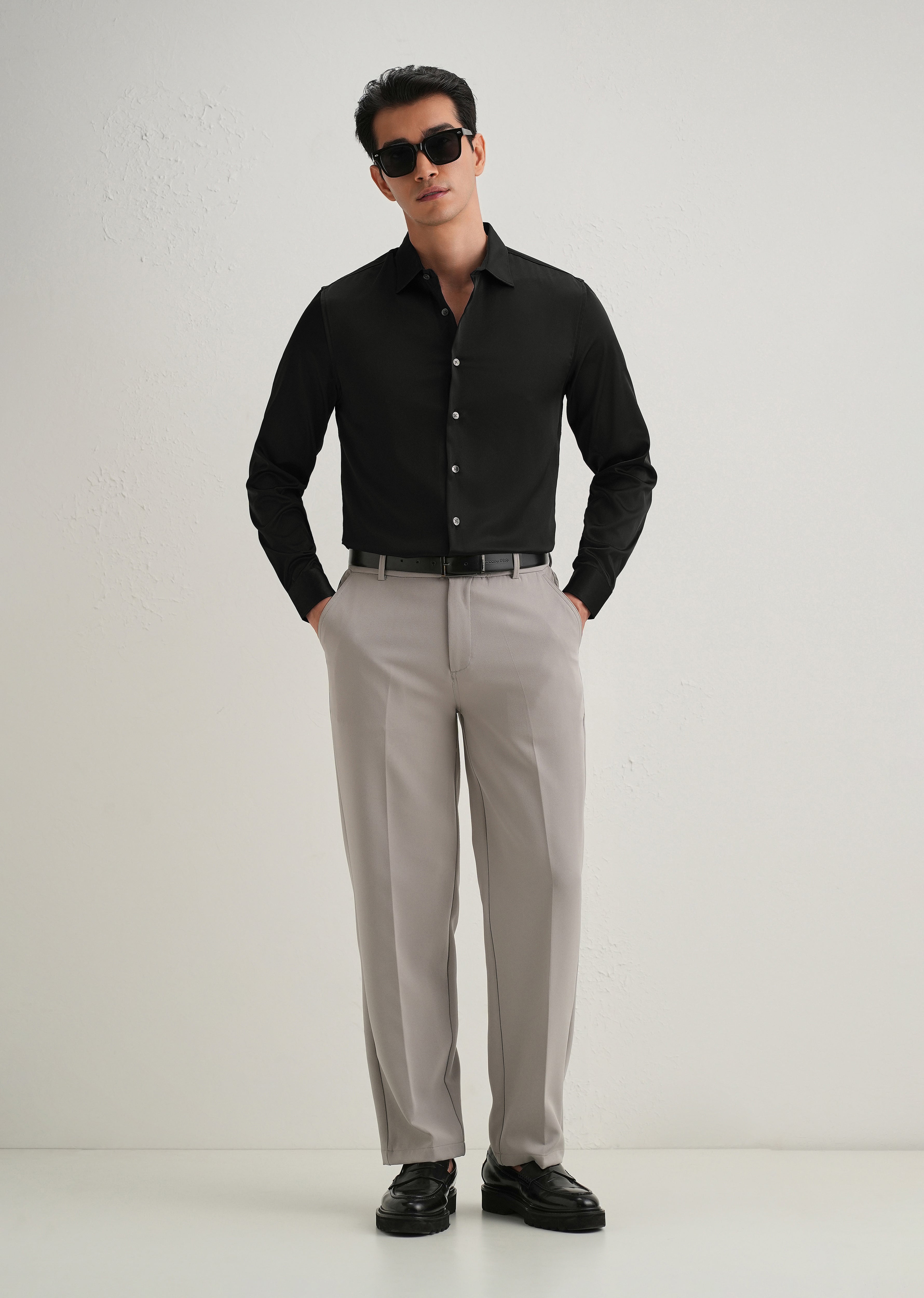 Black Satin-Finish Plain Shirt