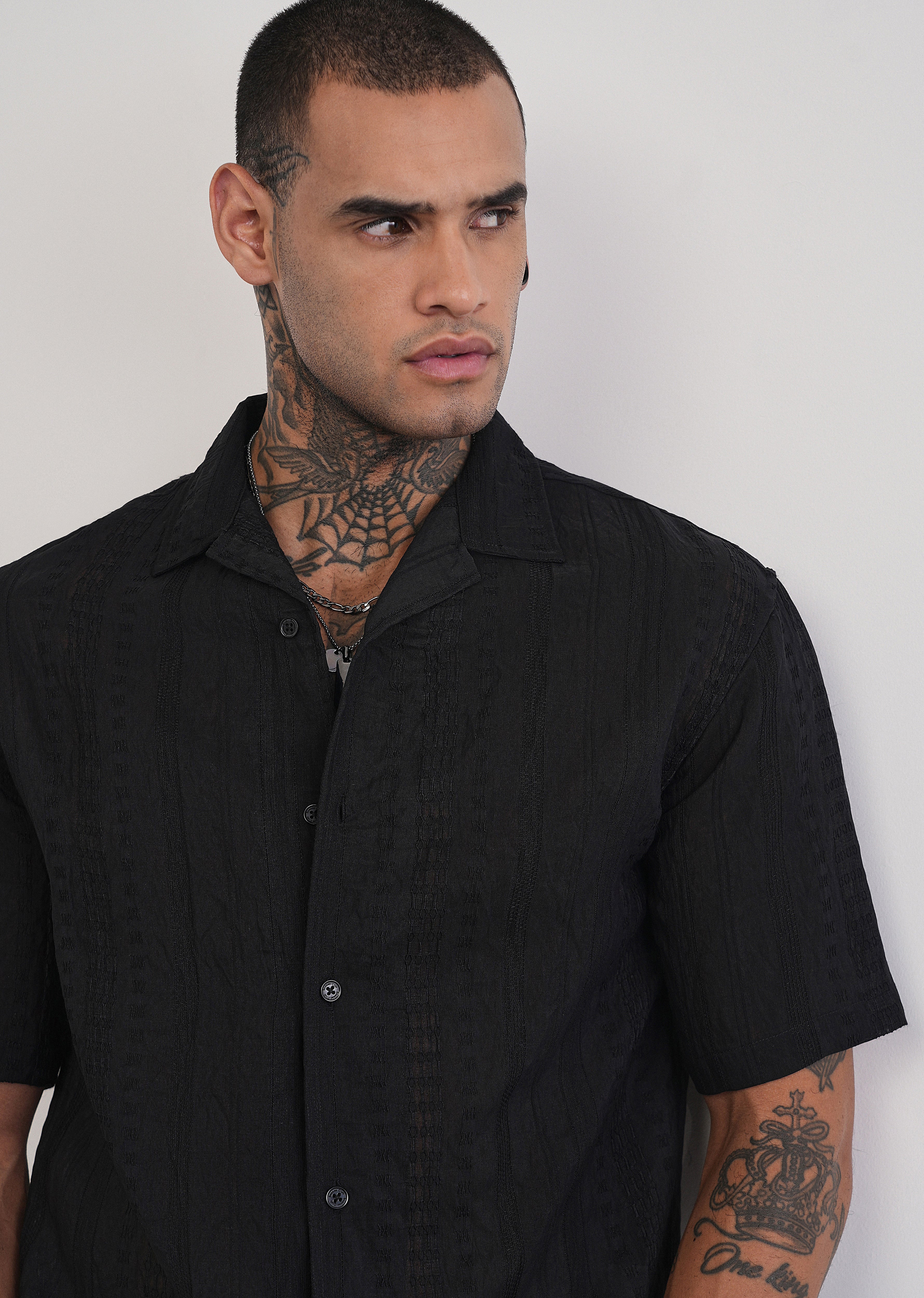 Deep Black Self Patterned Shirt