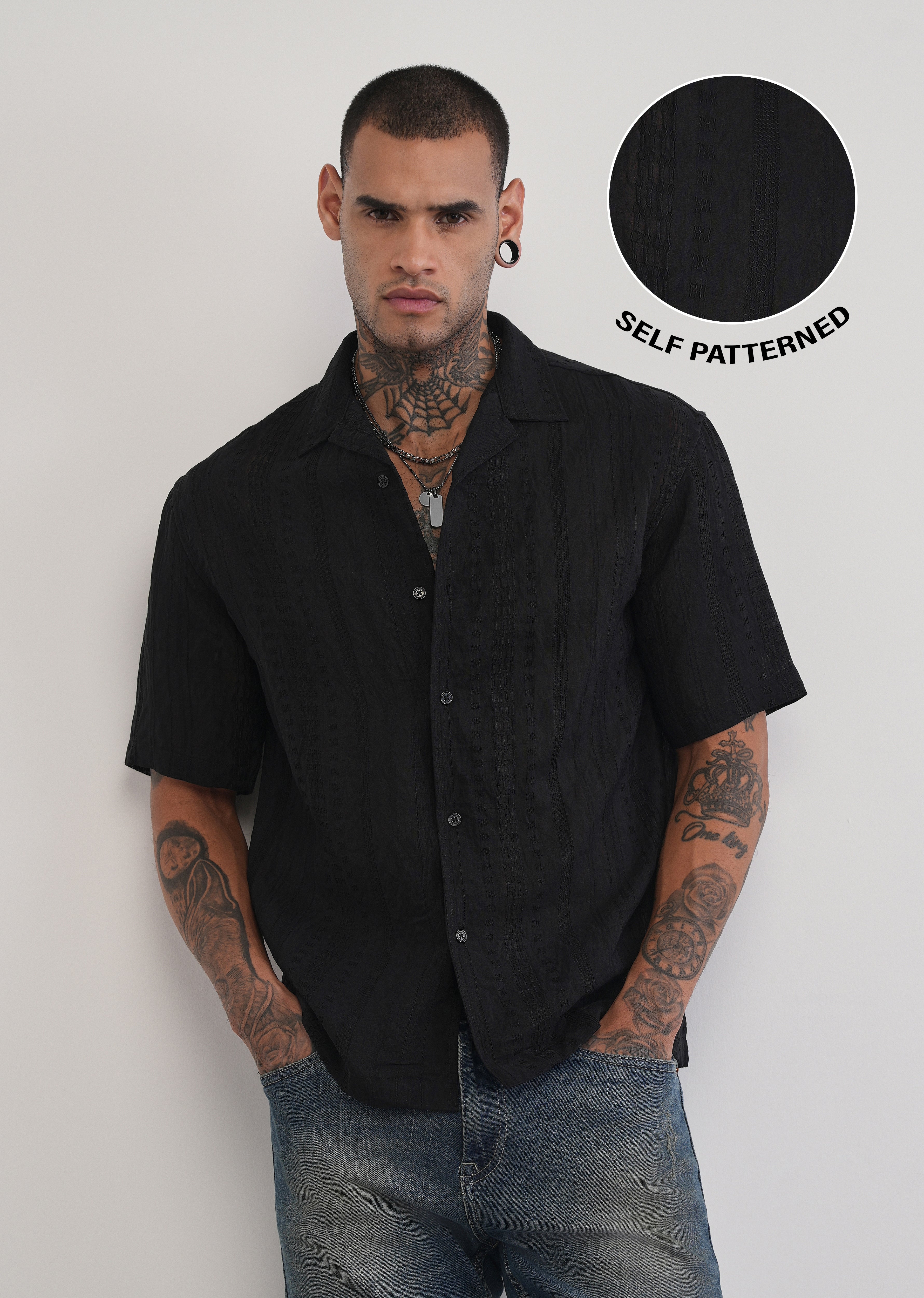 Deep Black Self Patterned Shirt