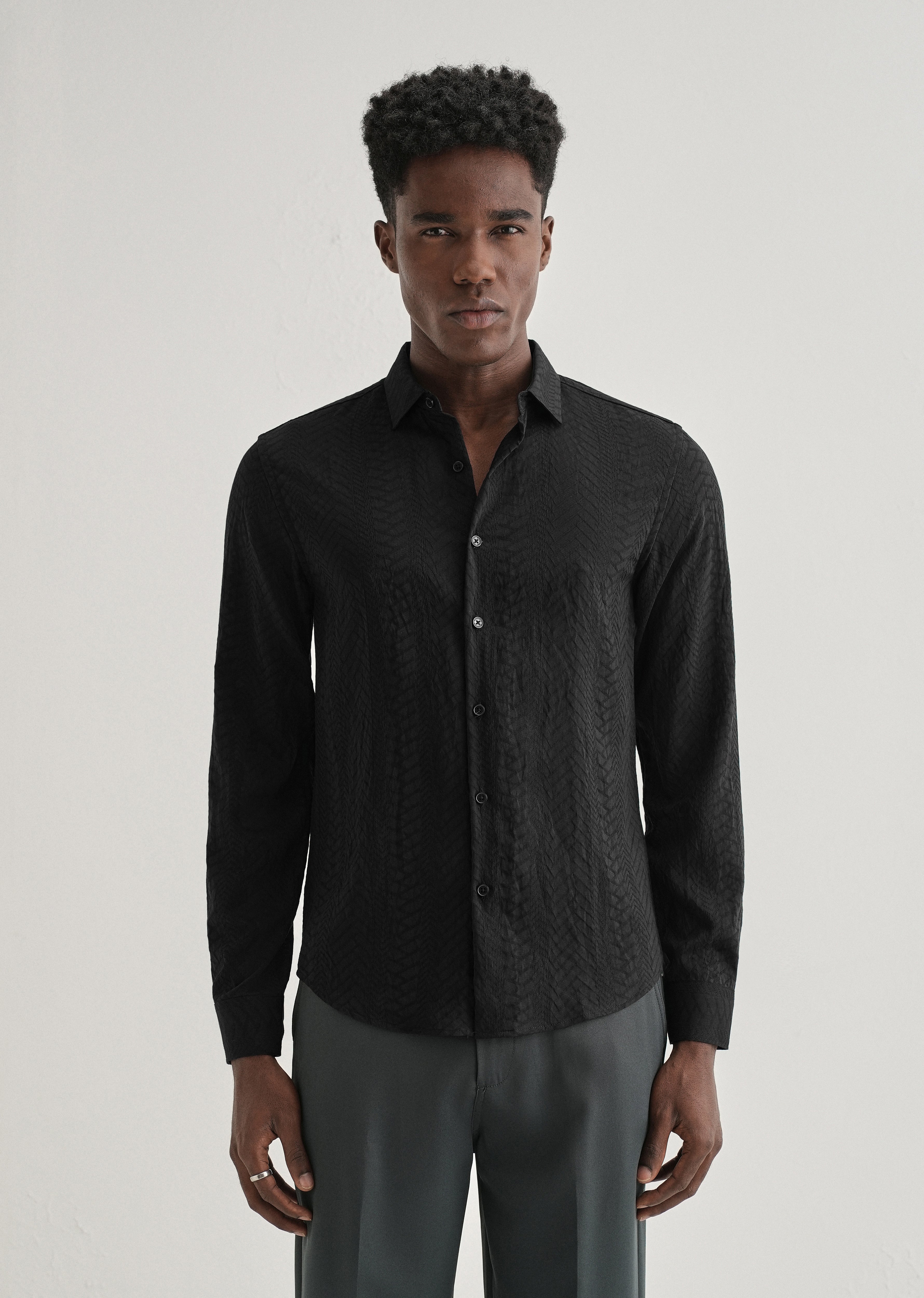 Midnight Black Self Patterned Shirt