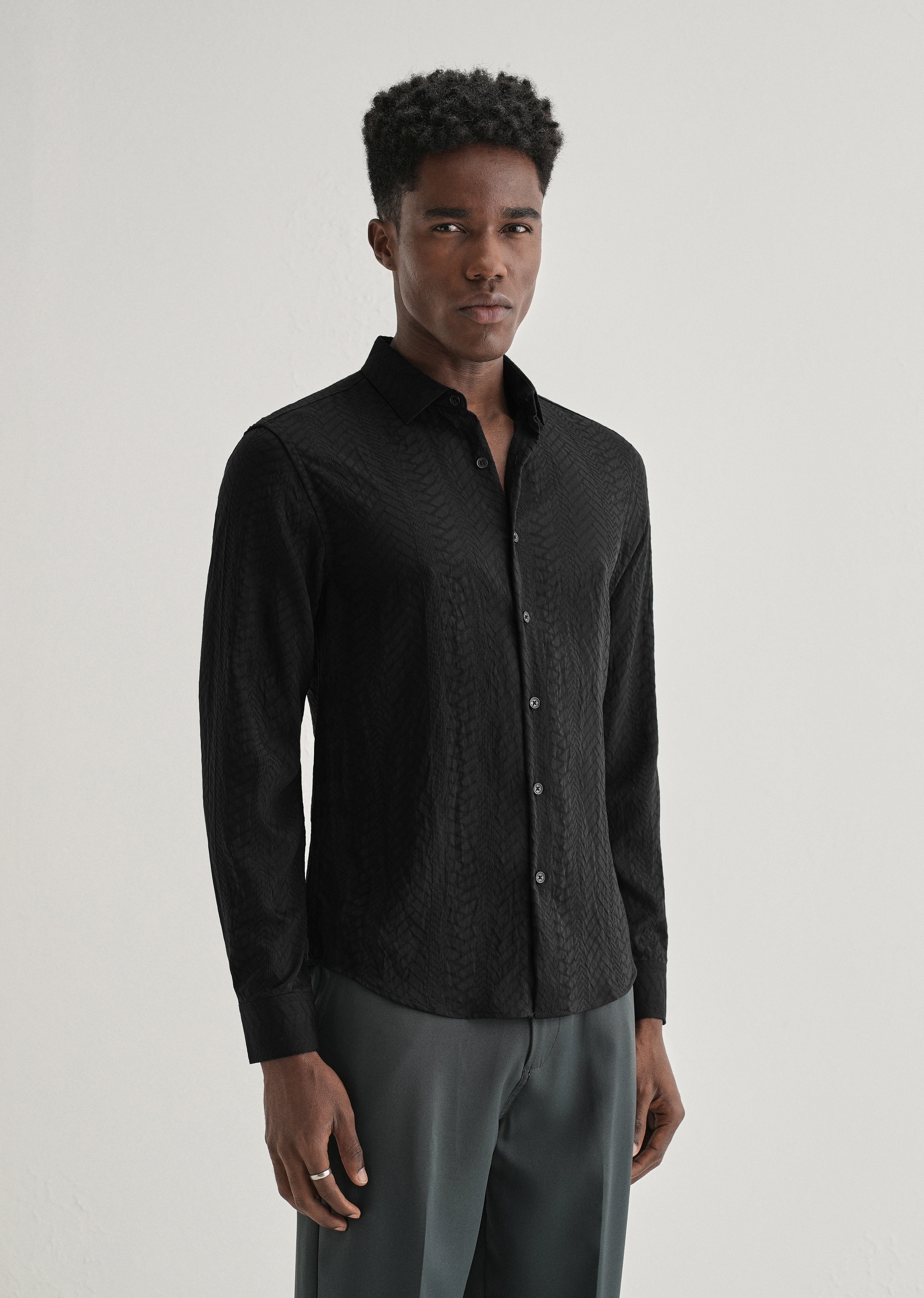Midnight Black Self Patterned Shirt