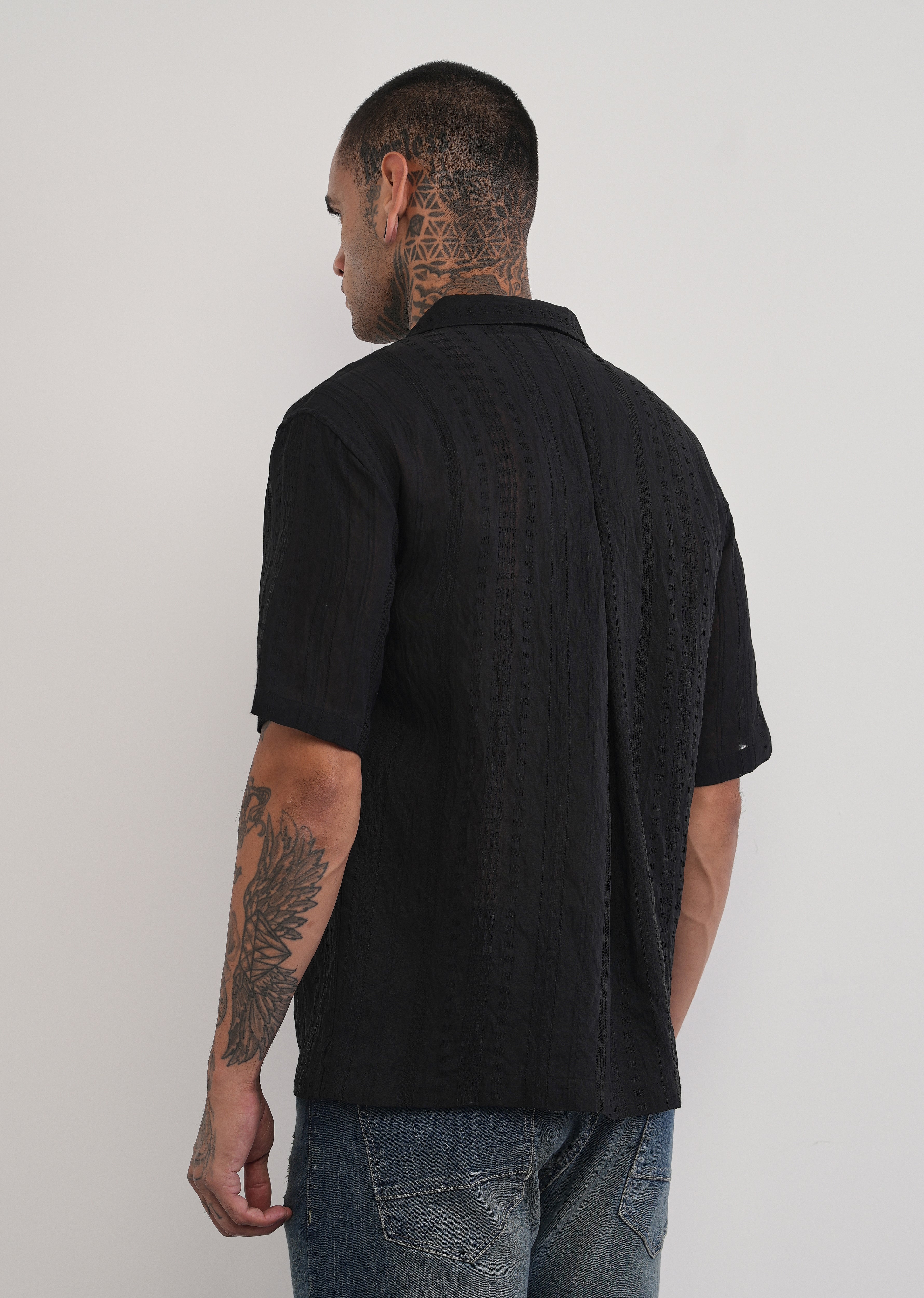 Deep Black Self Patterned Shirt