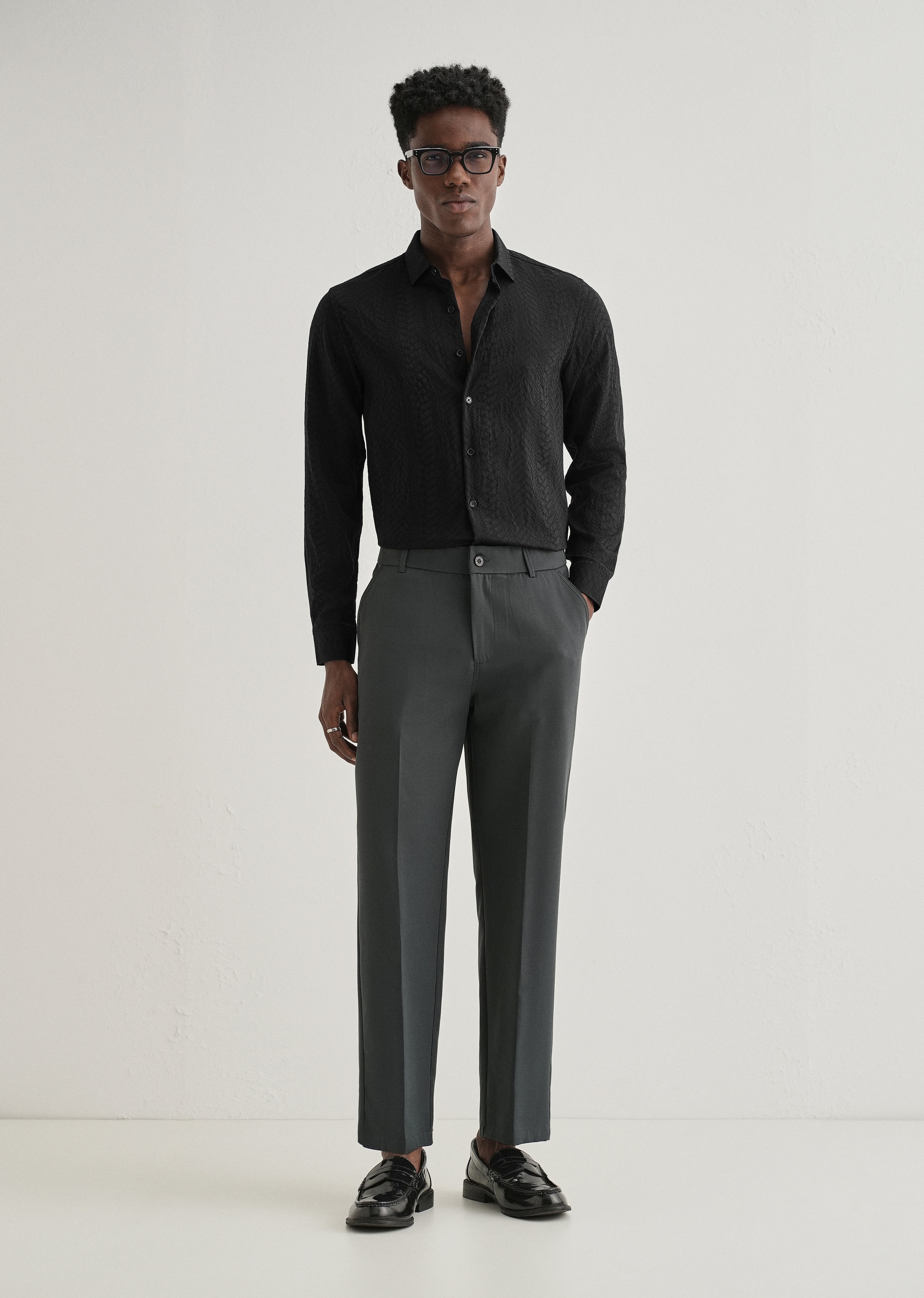Midnight Black Self Patterned Shirt