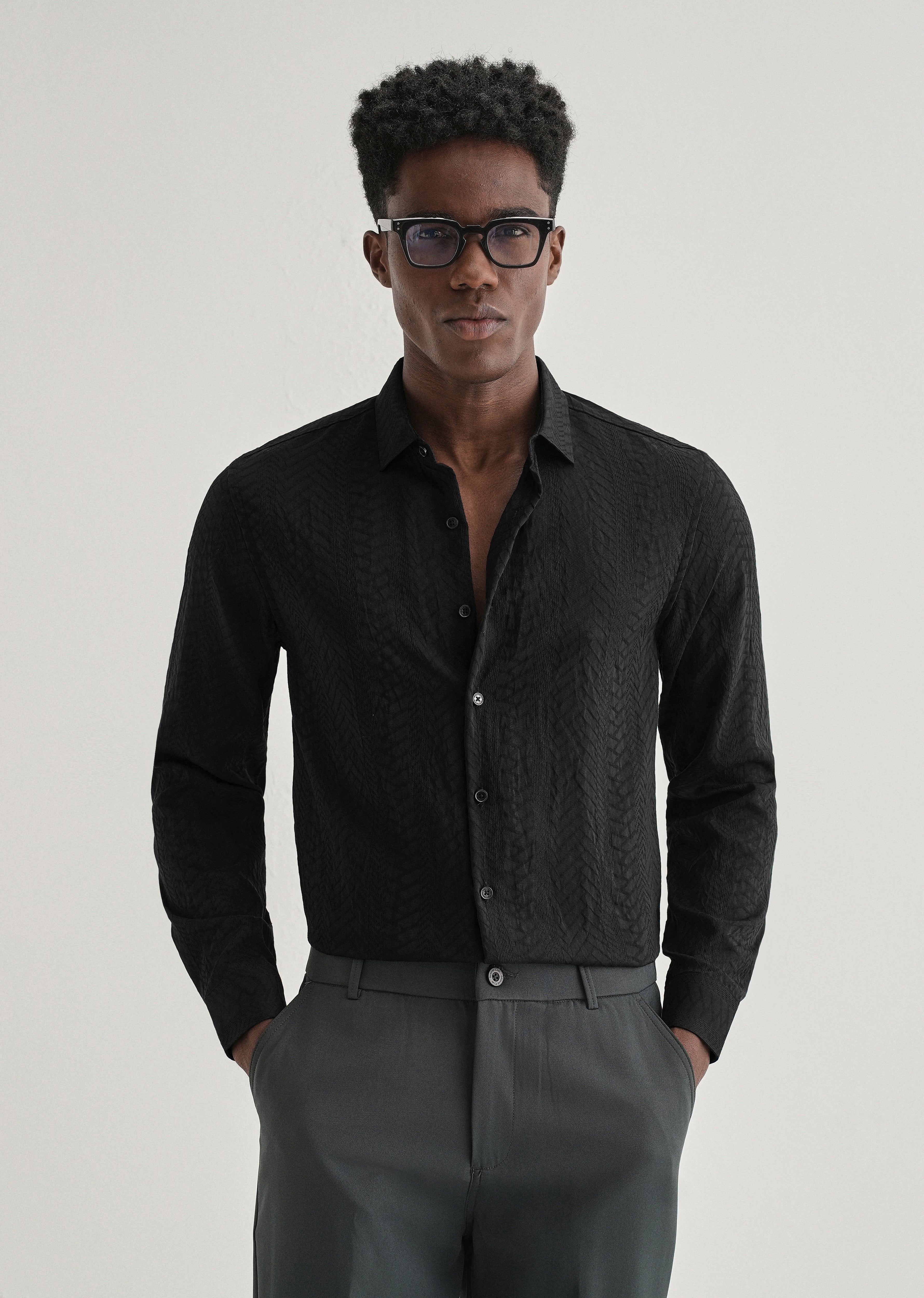 Midnight Black Self Patterned Shirt