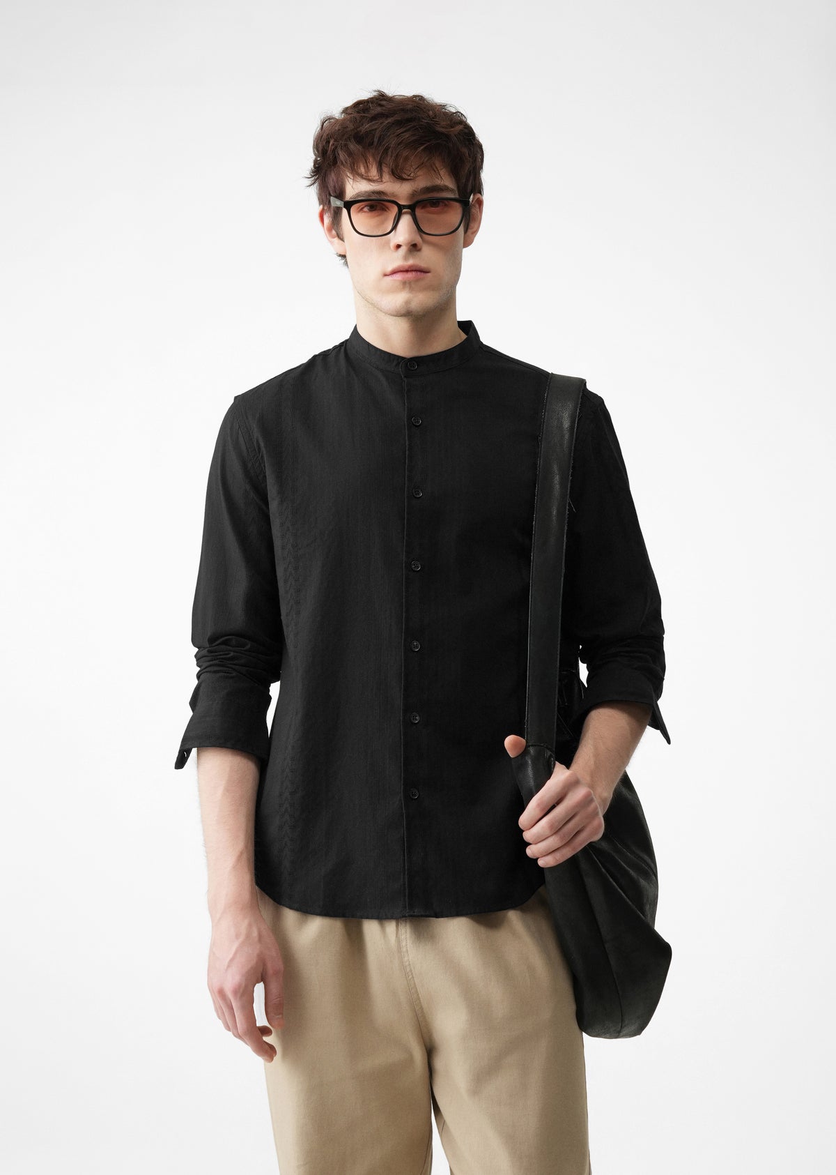 Black Self Stripe Cotton Shirt