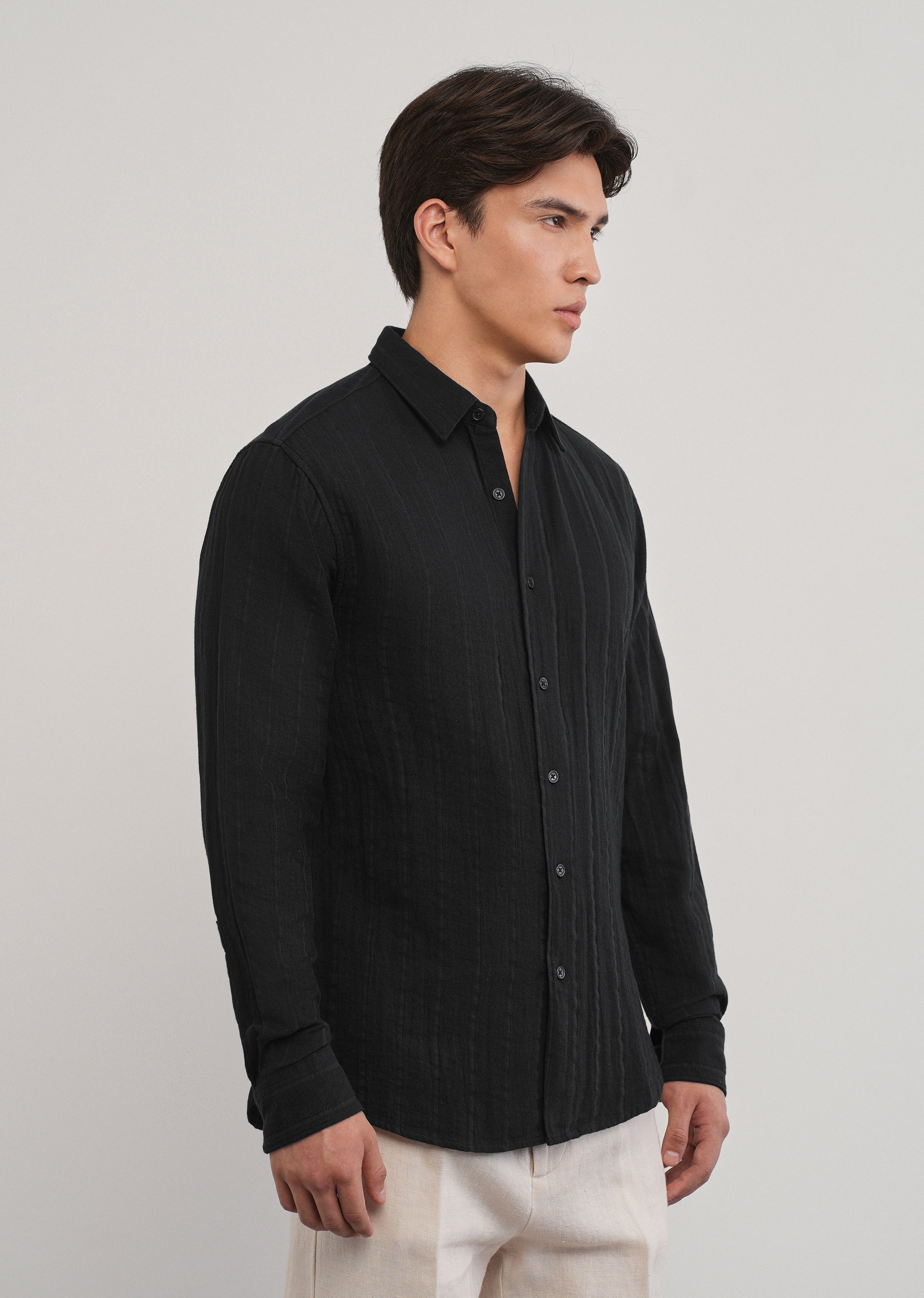 Black Self Striped Cotton Shirt