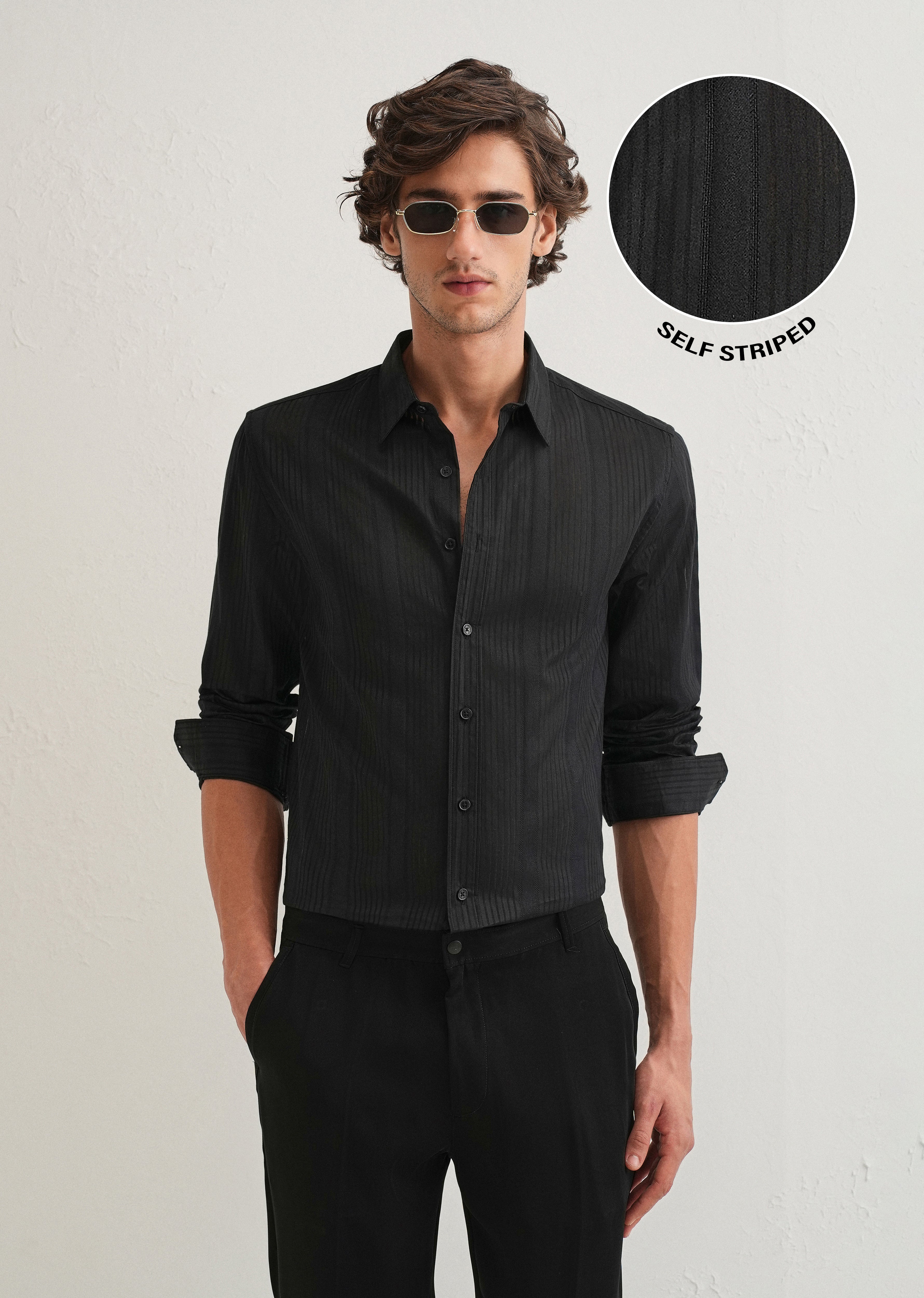 Black Self Striped Shirt