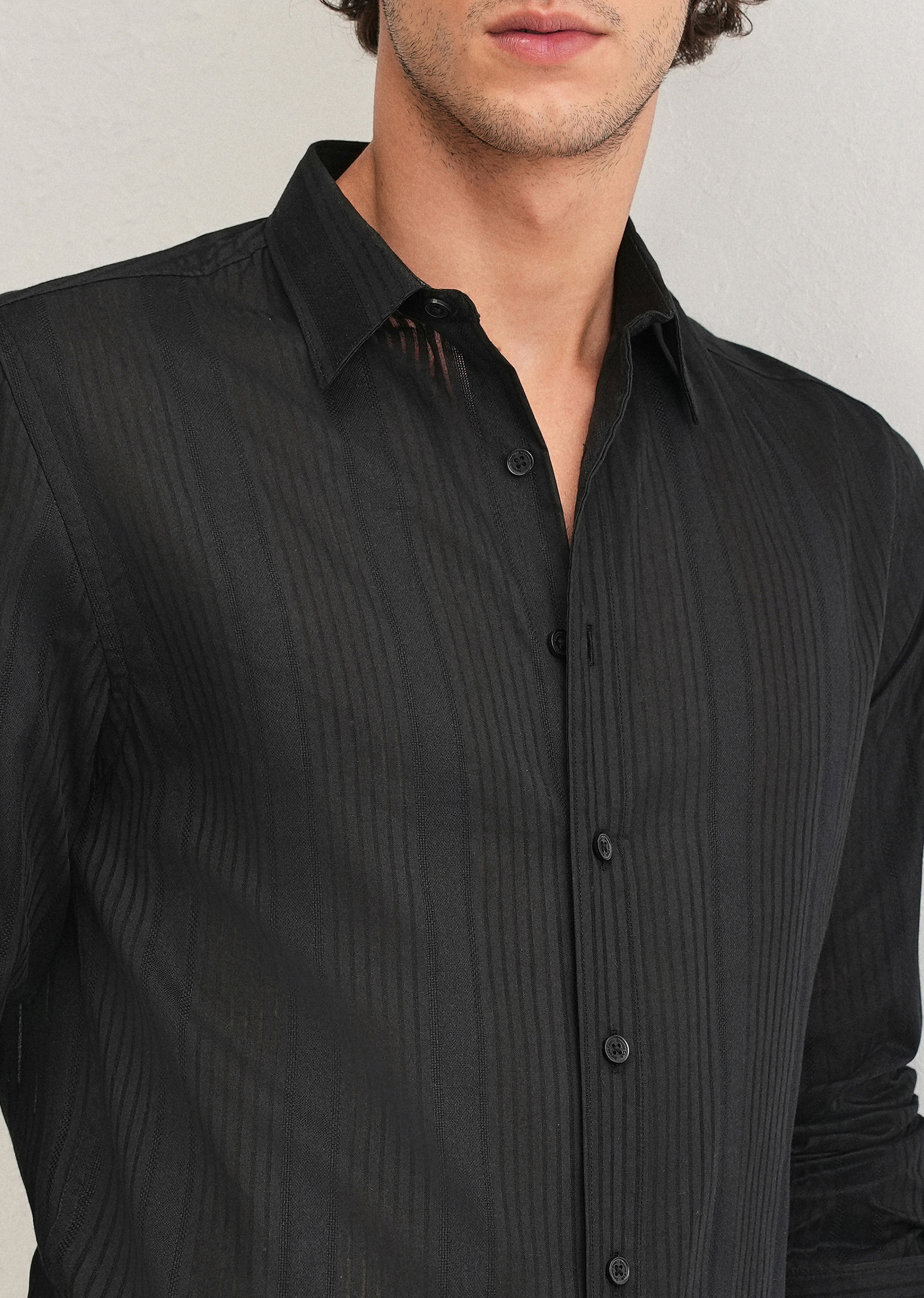 Black Self Striped Shirt