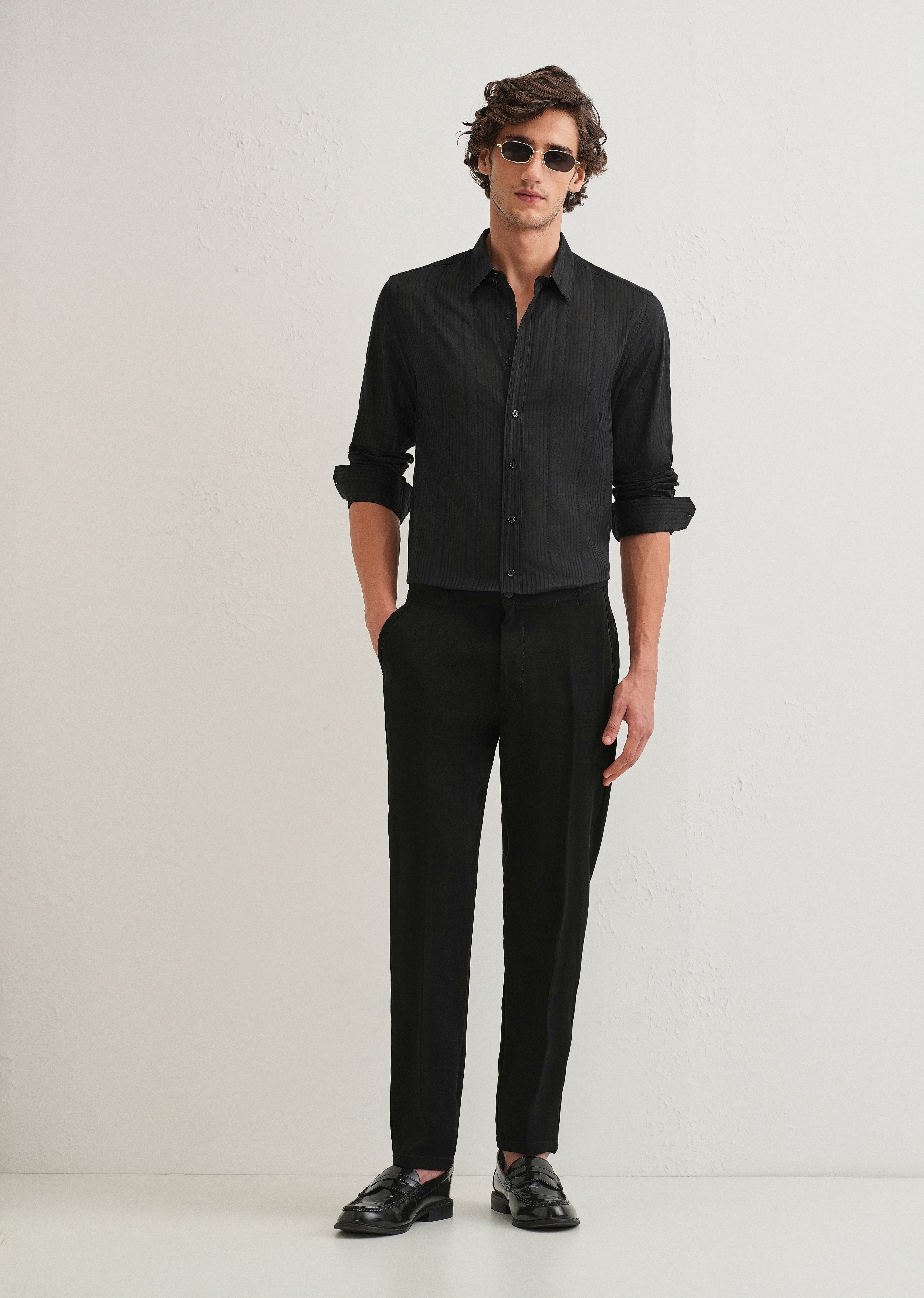 Black Self Striped Shirt