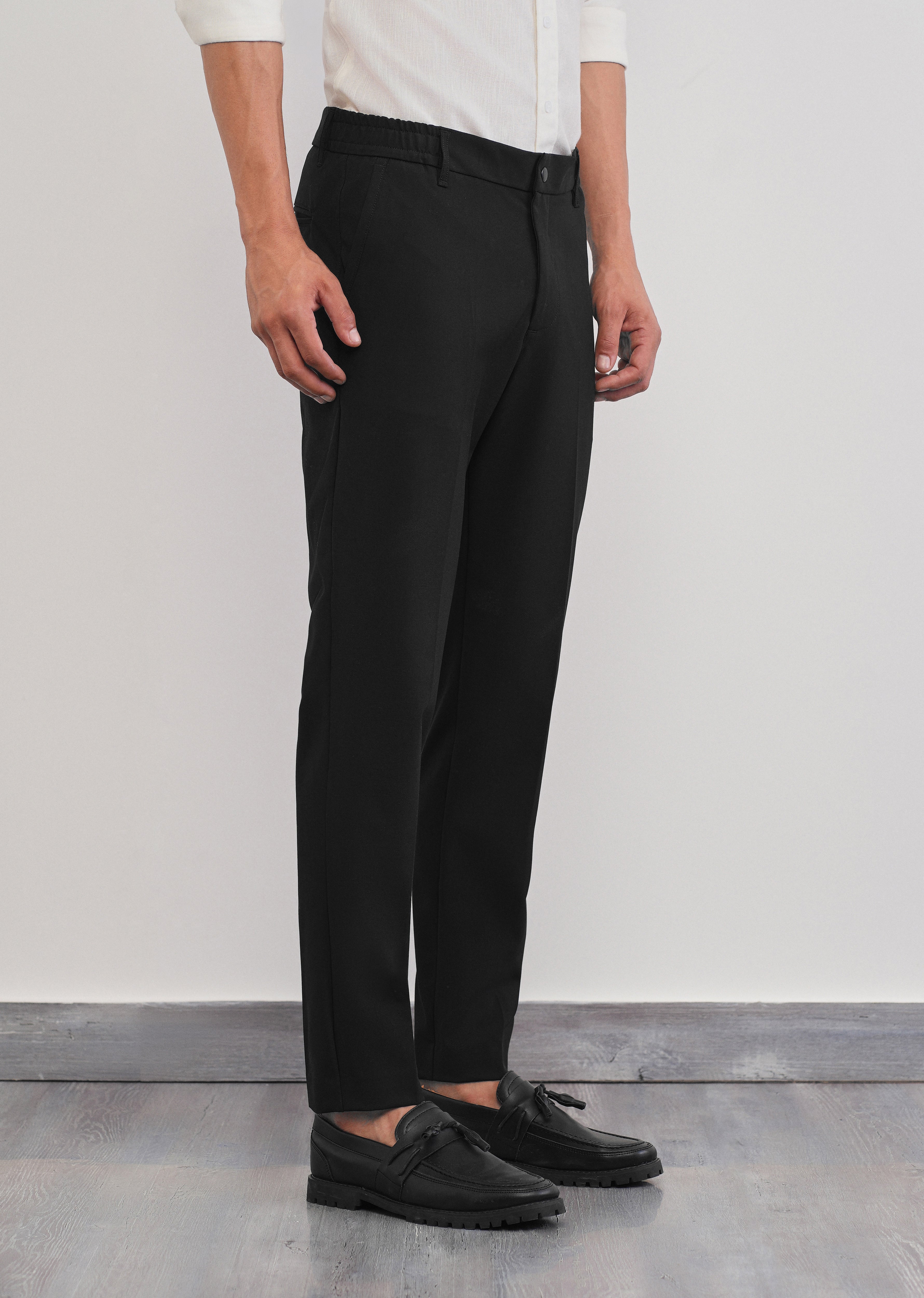 Black Semi-Elastic Slim Fit Trouser