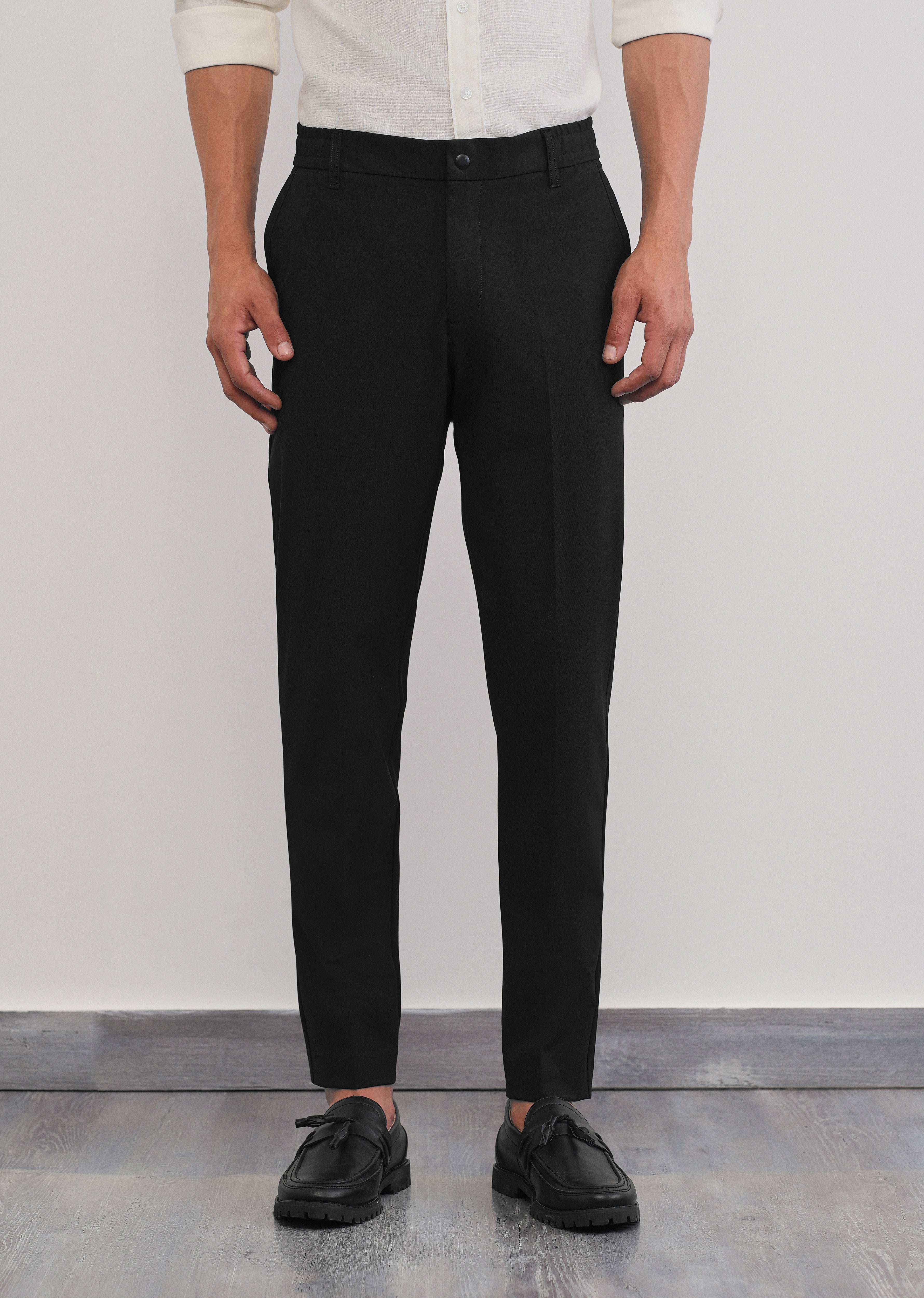 Black Semi-Elastic Slim Fit Trouser