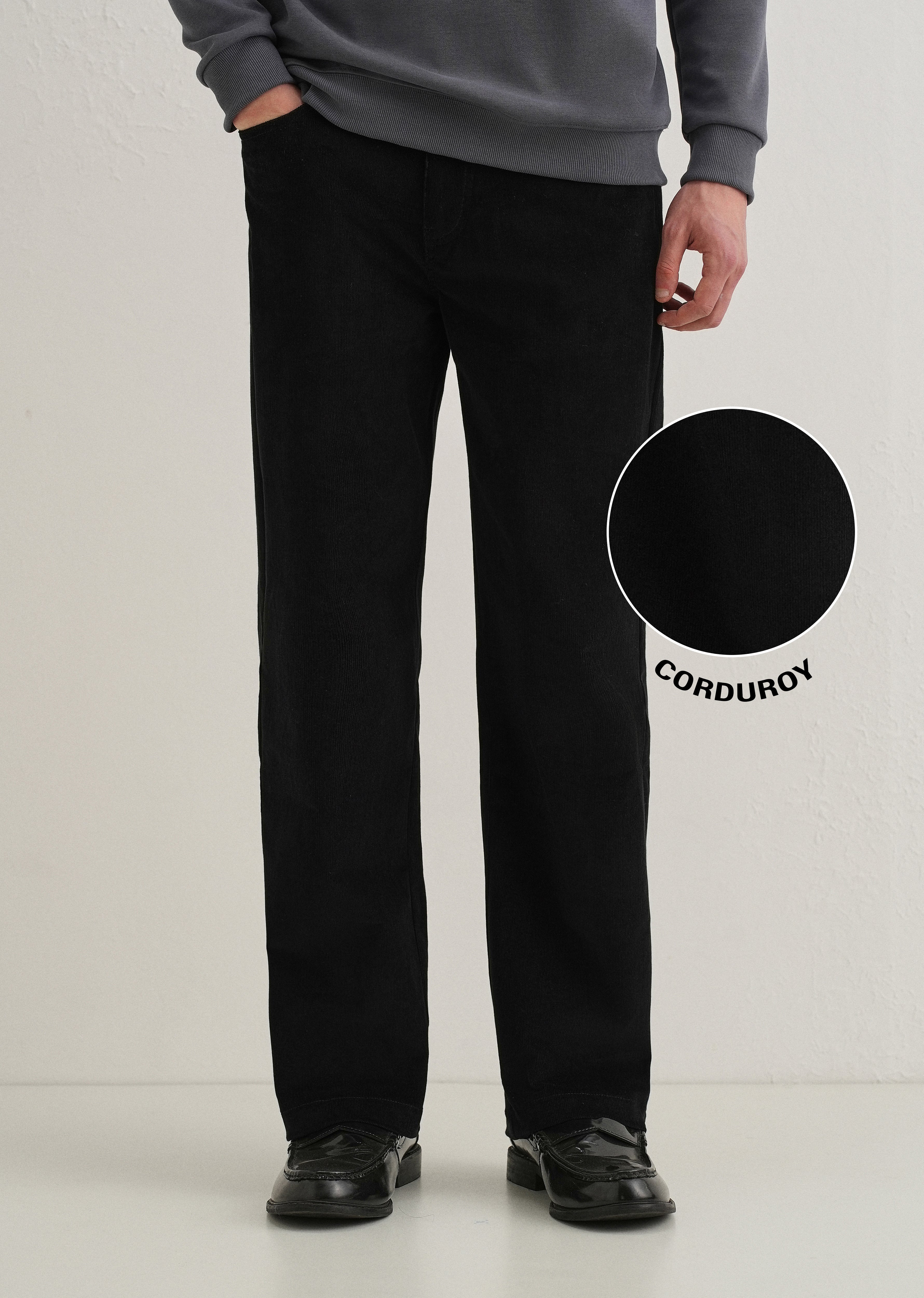 Black Semi-Elasticated Corduroy Pant
