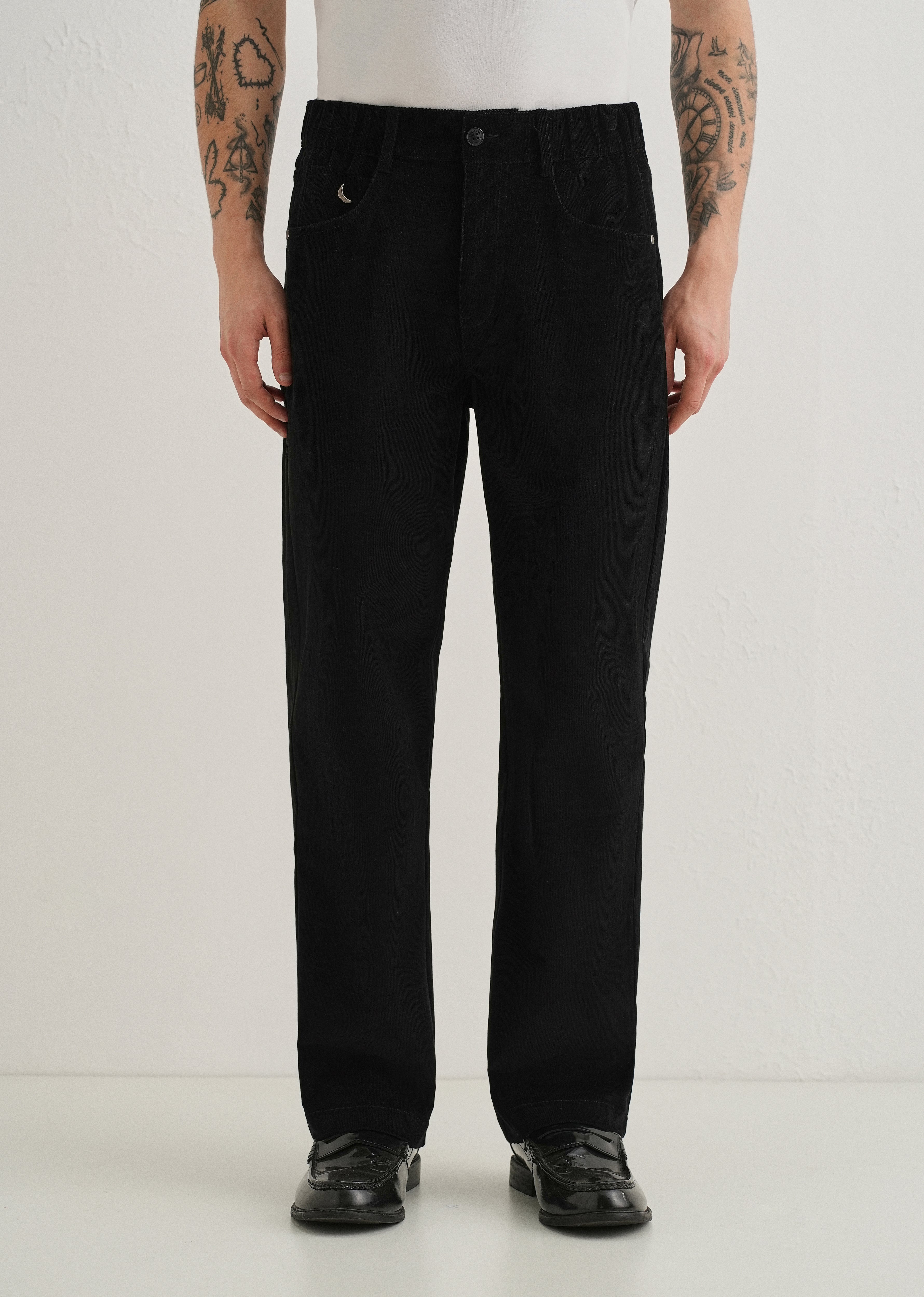 Black Semi-Elasticated Corduroy Pant