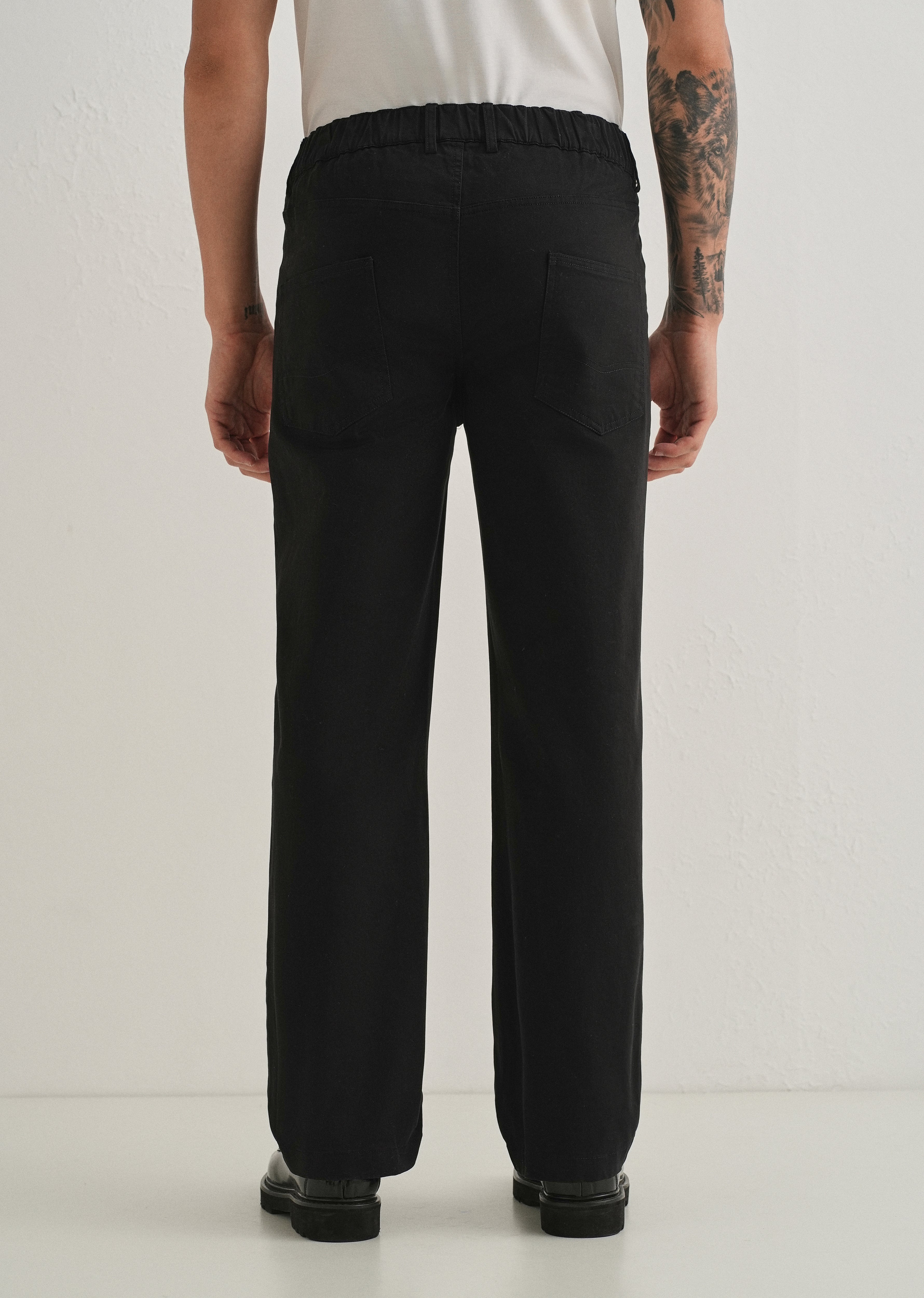 Black Semi-Elasticated Cotton Trouser