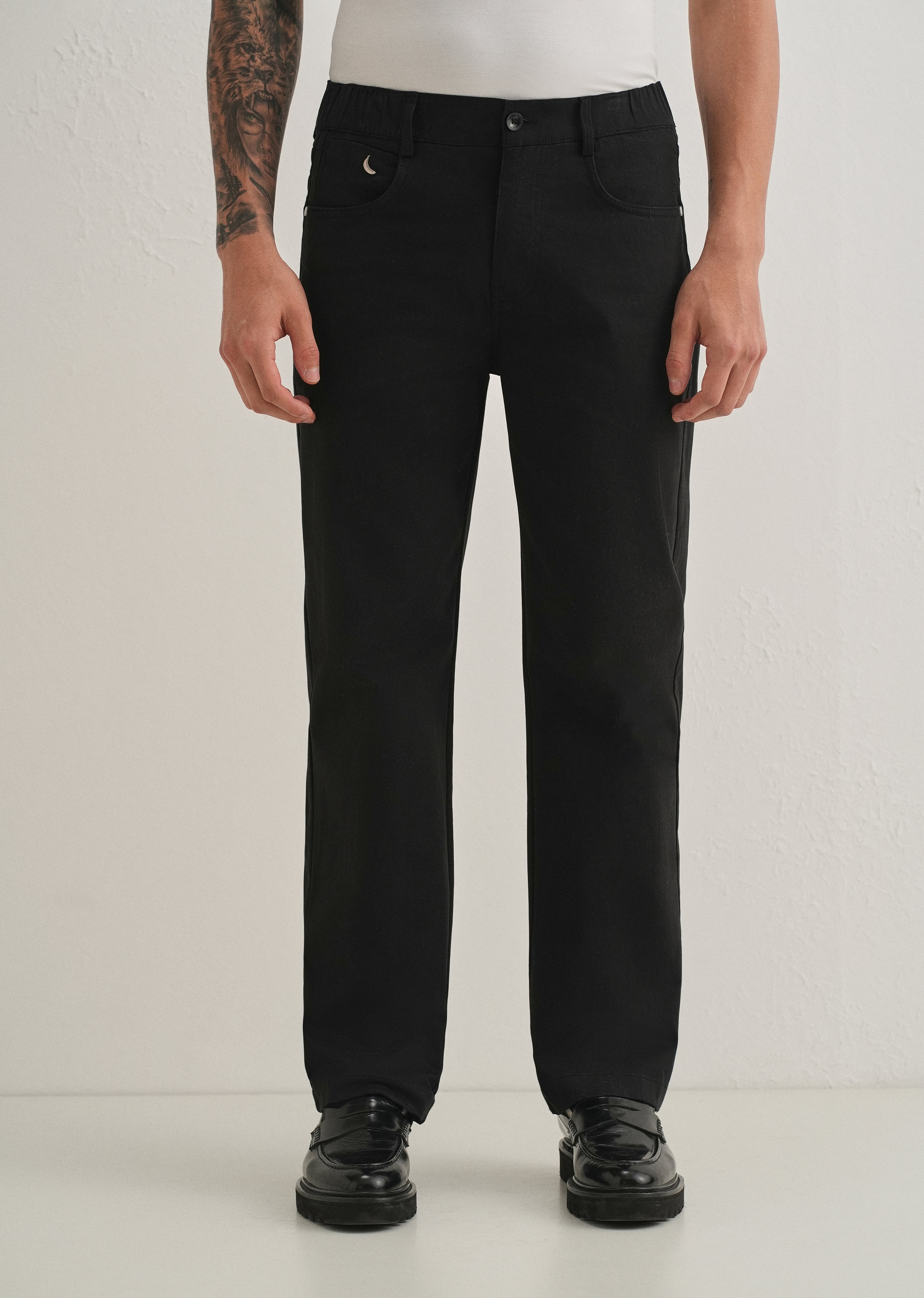 Black Semi-Elasticated Cotton Trouser