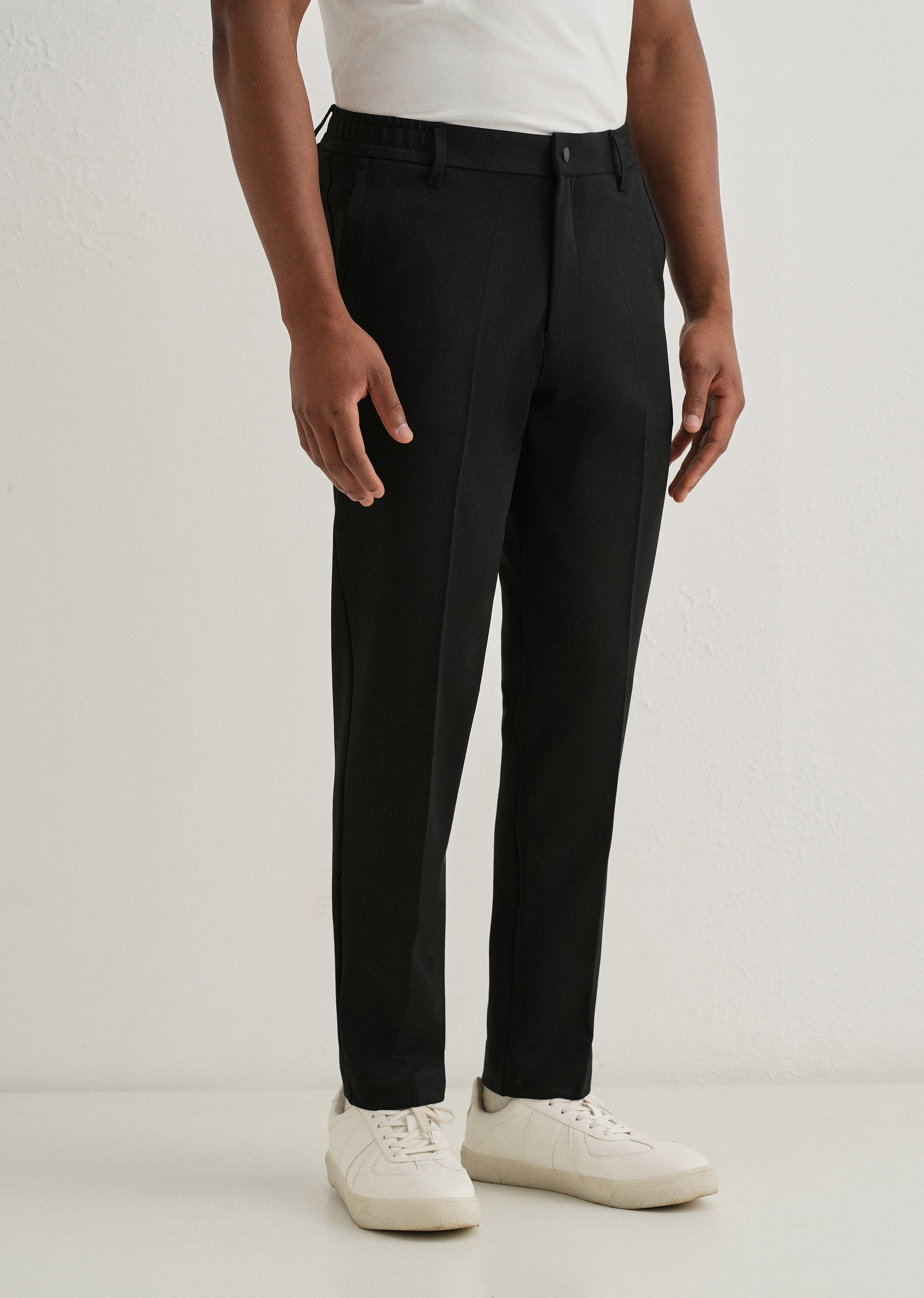 Black Semi Elasticated Slim Fit Trouser