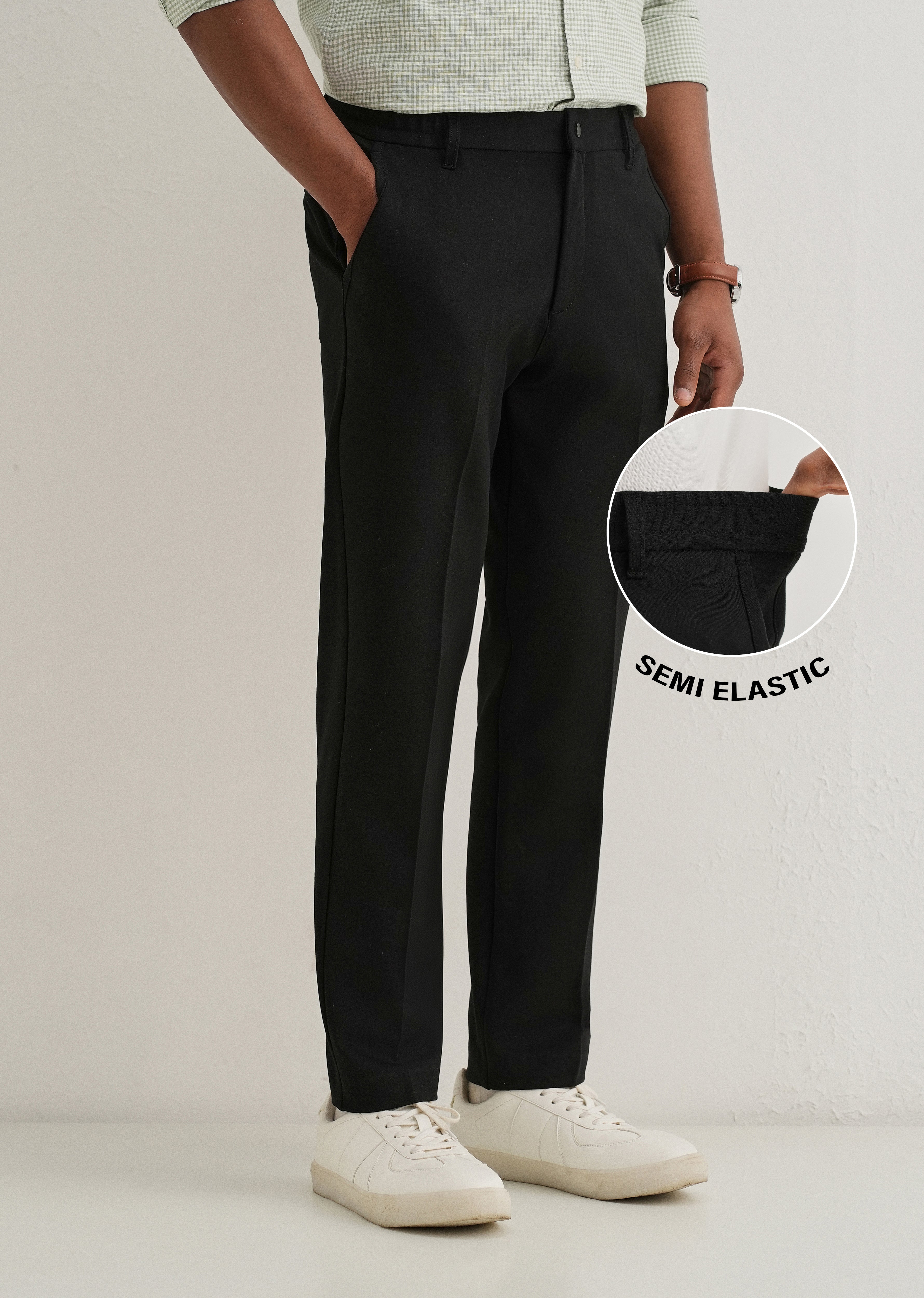 Black Semi Elasticated Slim Fit Trouser