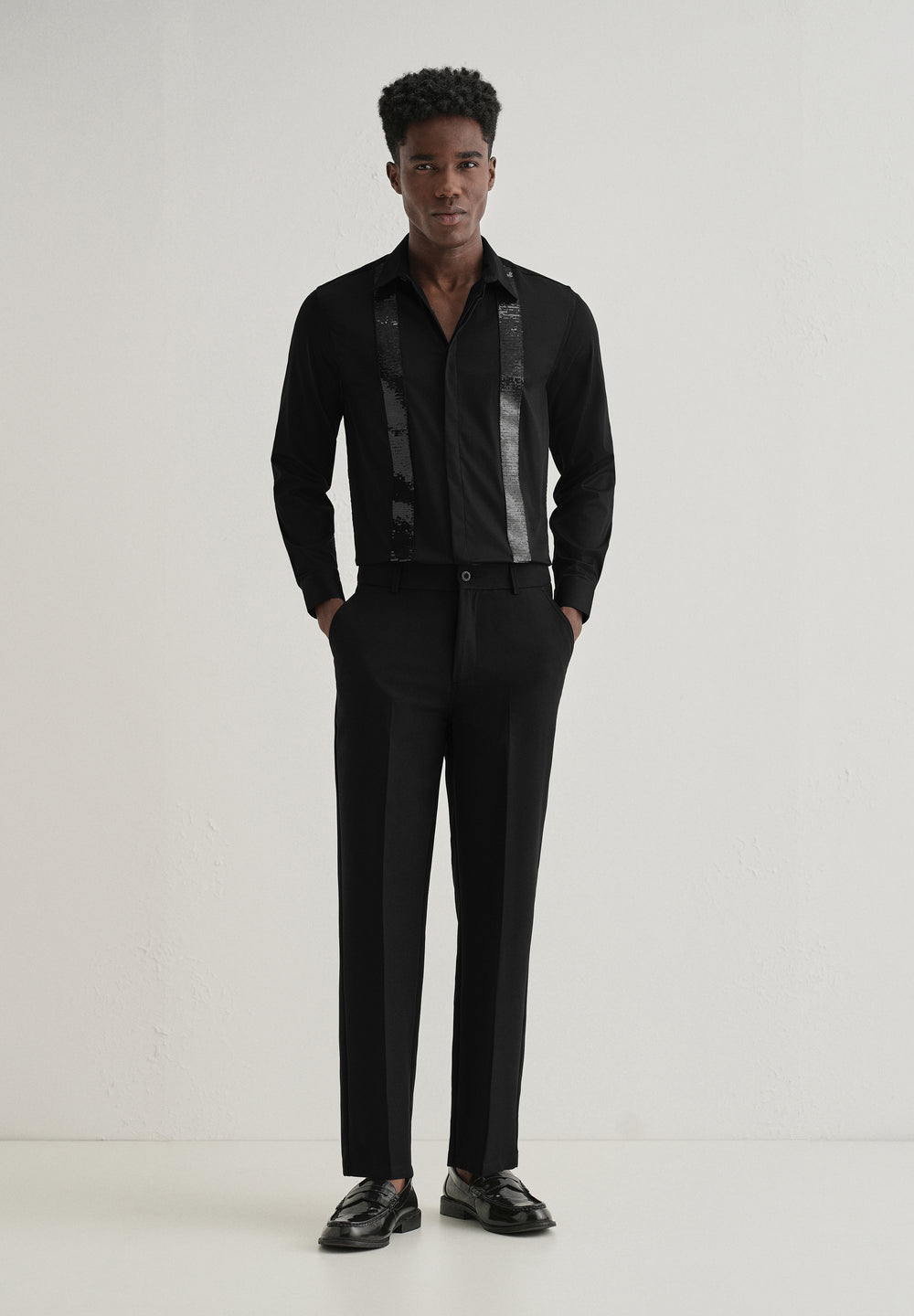 Black Sequence Panel Designer Shirt