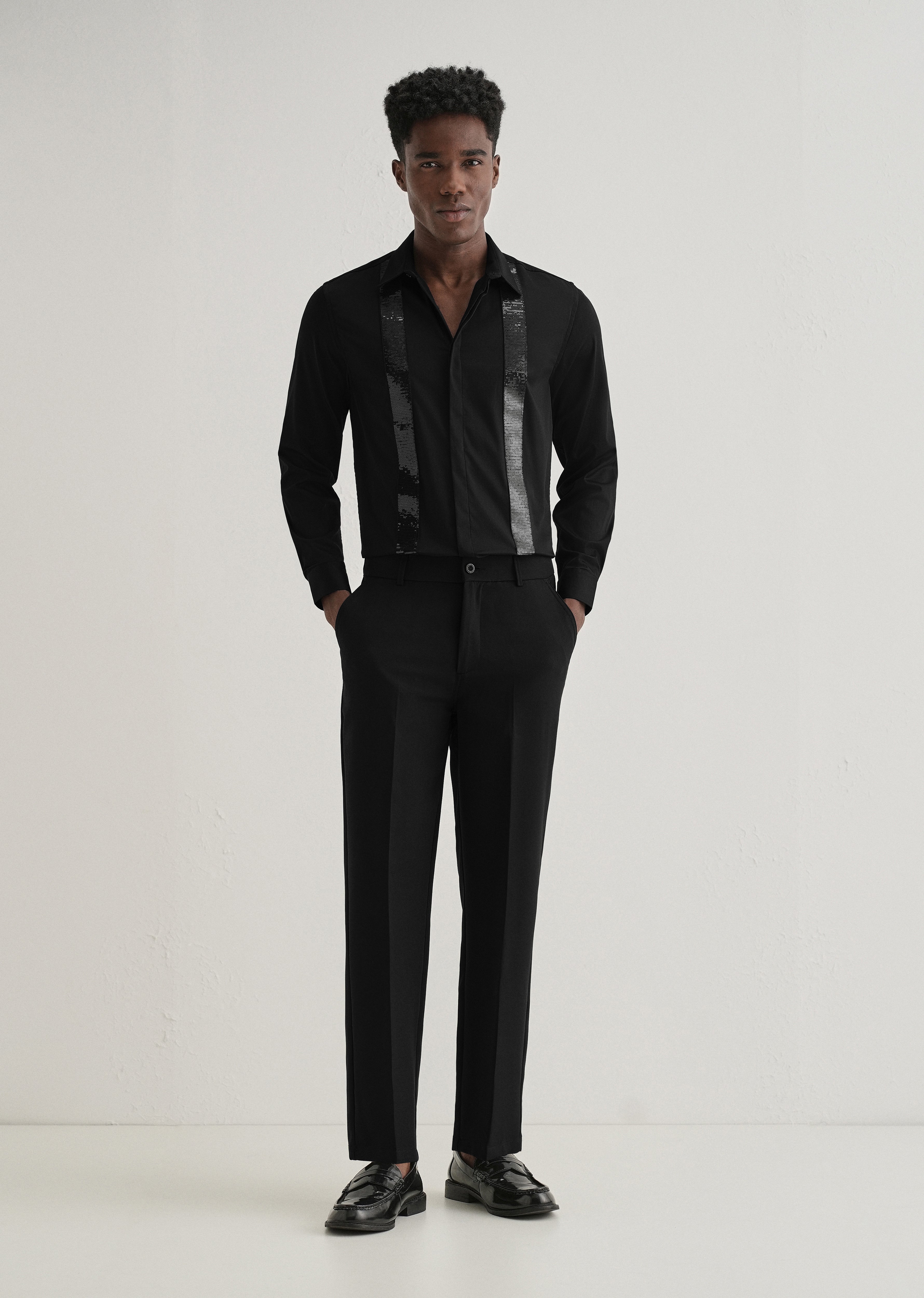 Black Sequence Panel Designer Shirt