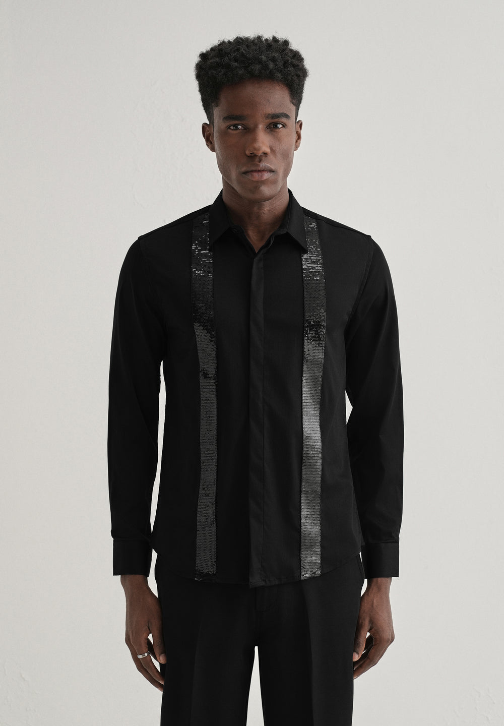 Black Sequence Panel Designer Shirt