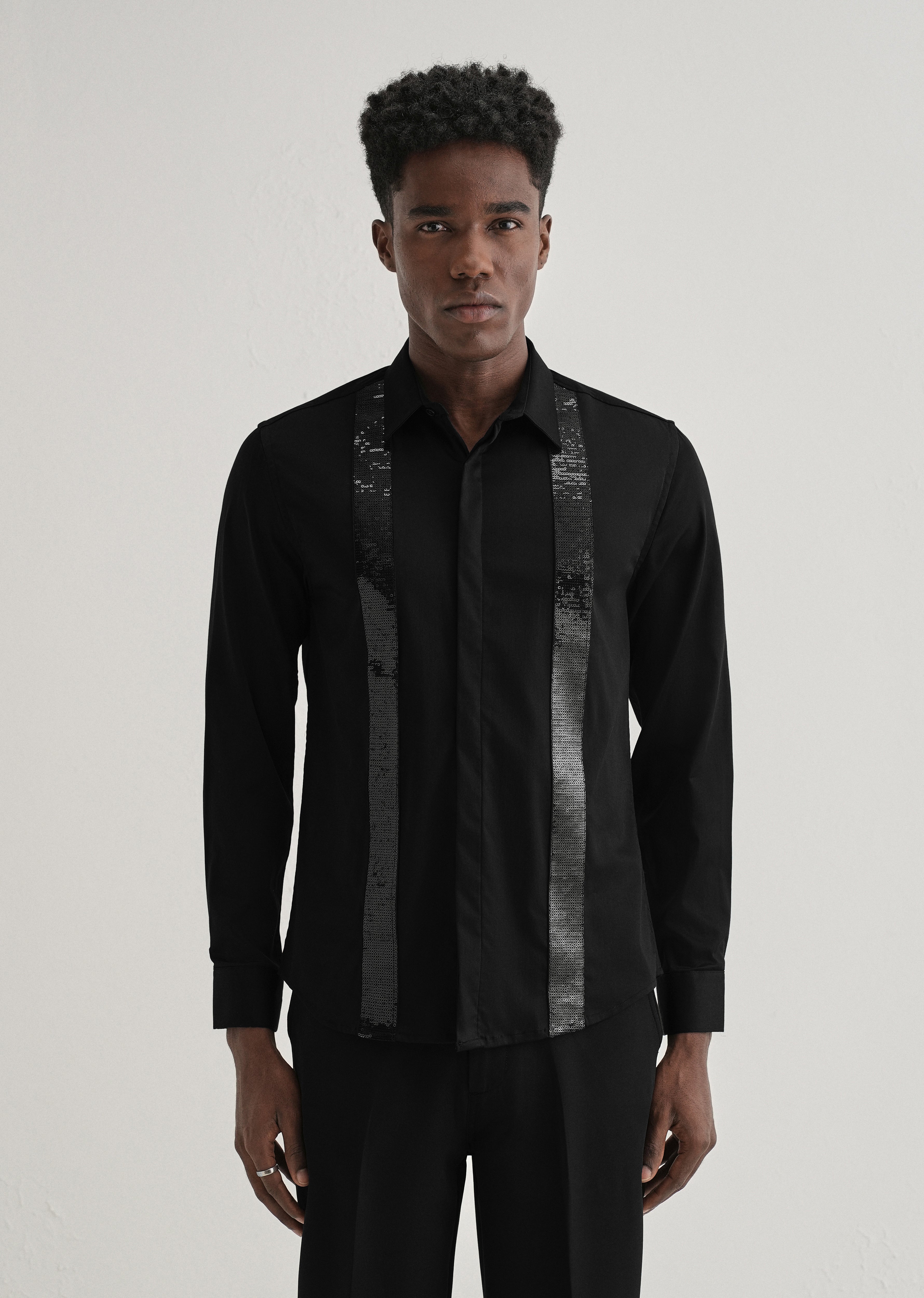 Black Sequence Panel Designer Shirt