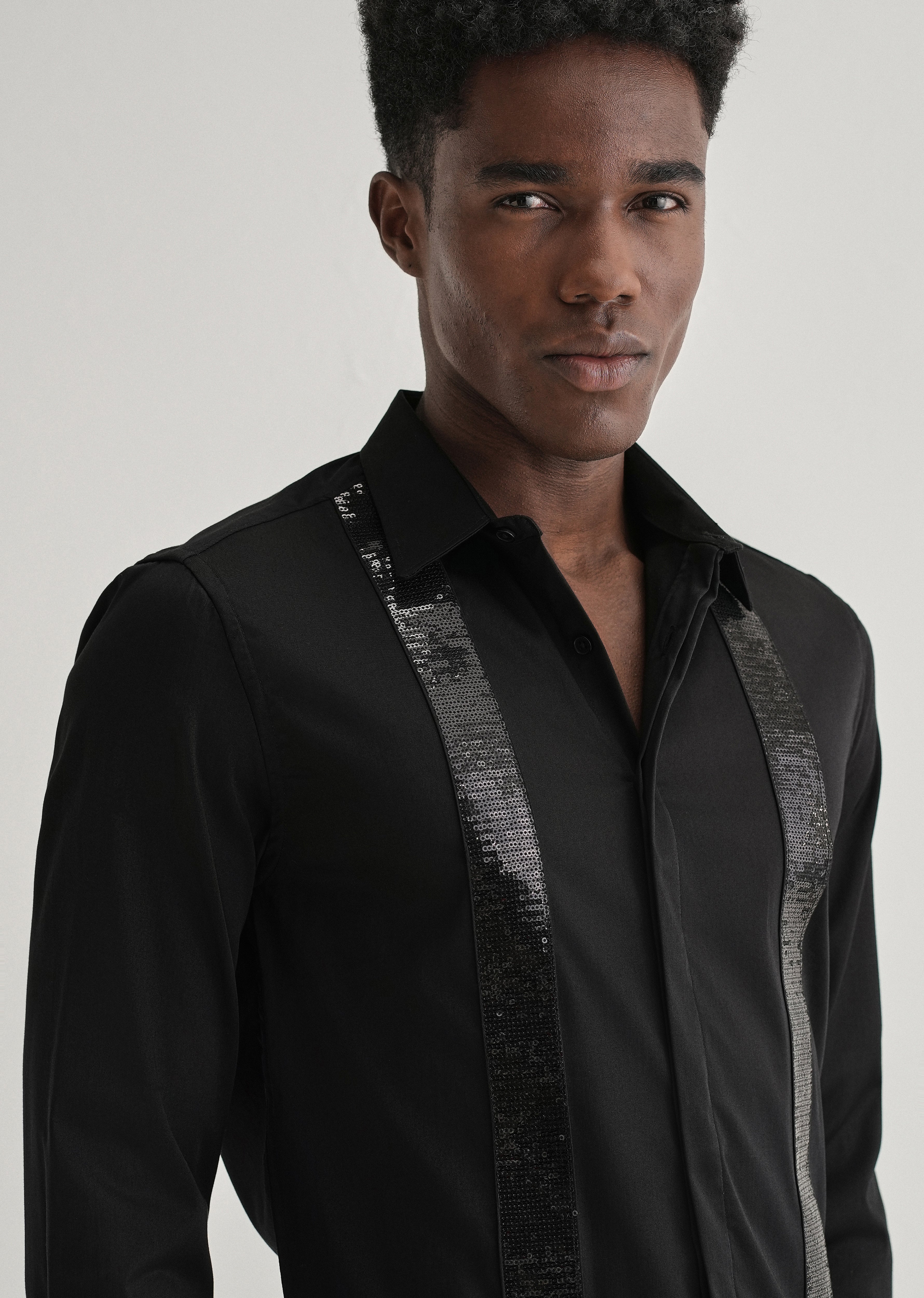 Black Sequence Panel Designer Shirt