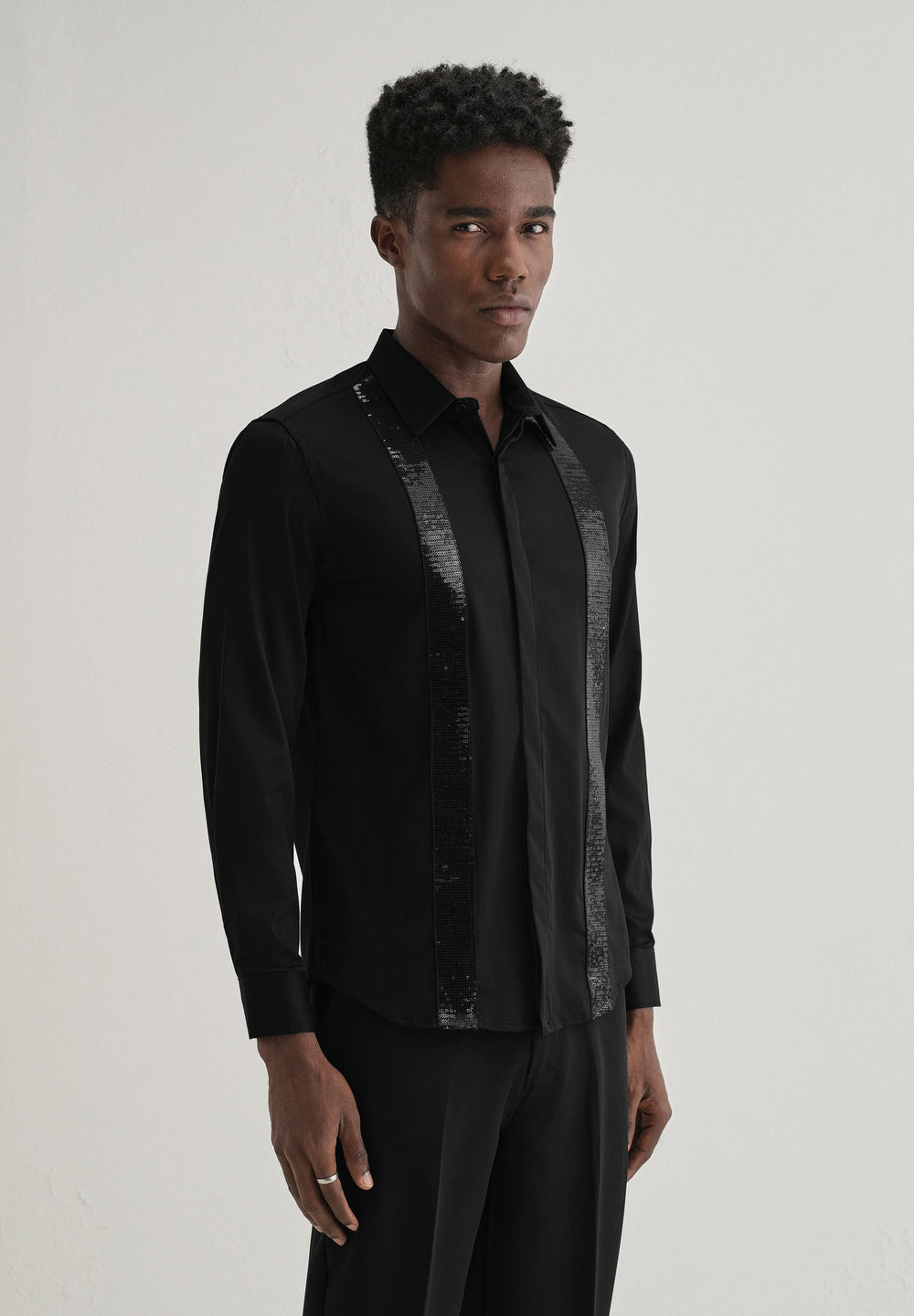 Black Sequence Panel Designer Shirt