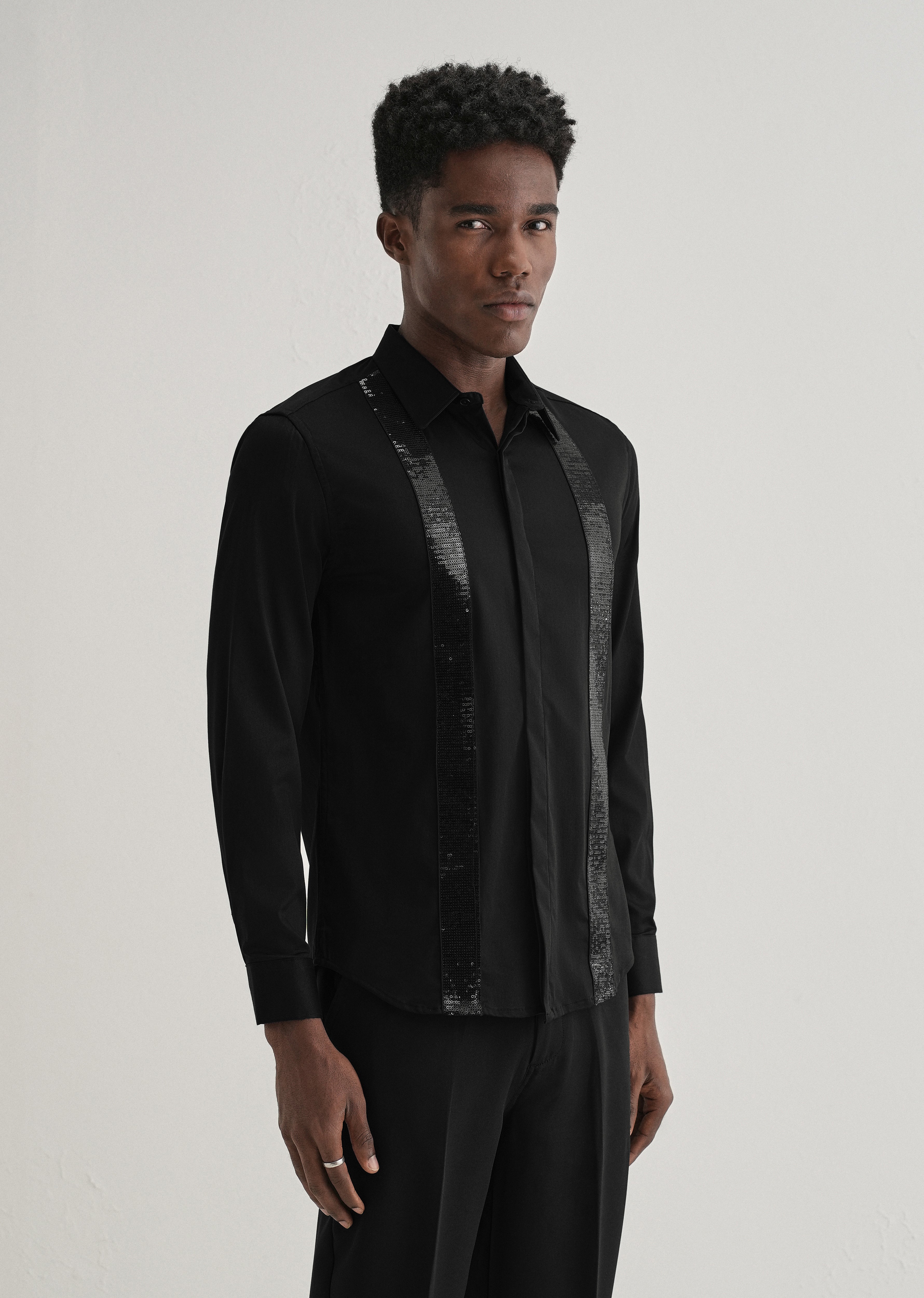 Black Sequence Panel Designer Shirt