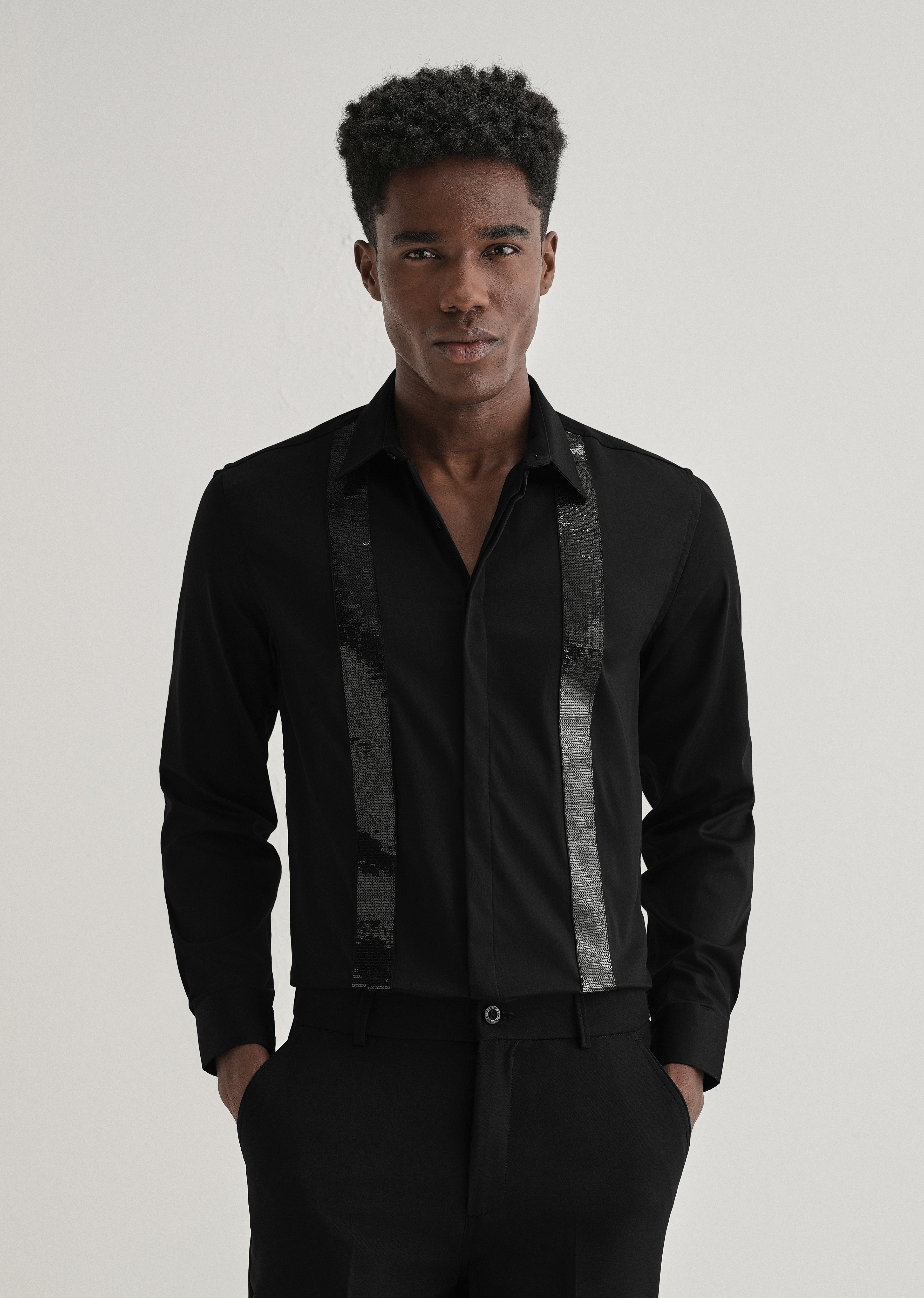 Black Sequence Panel Designer Shirt