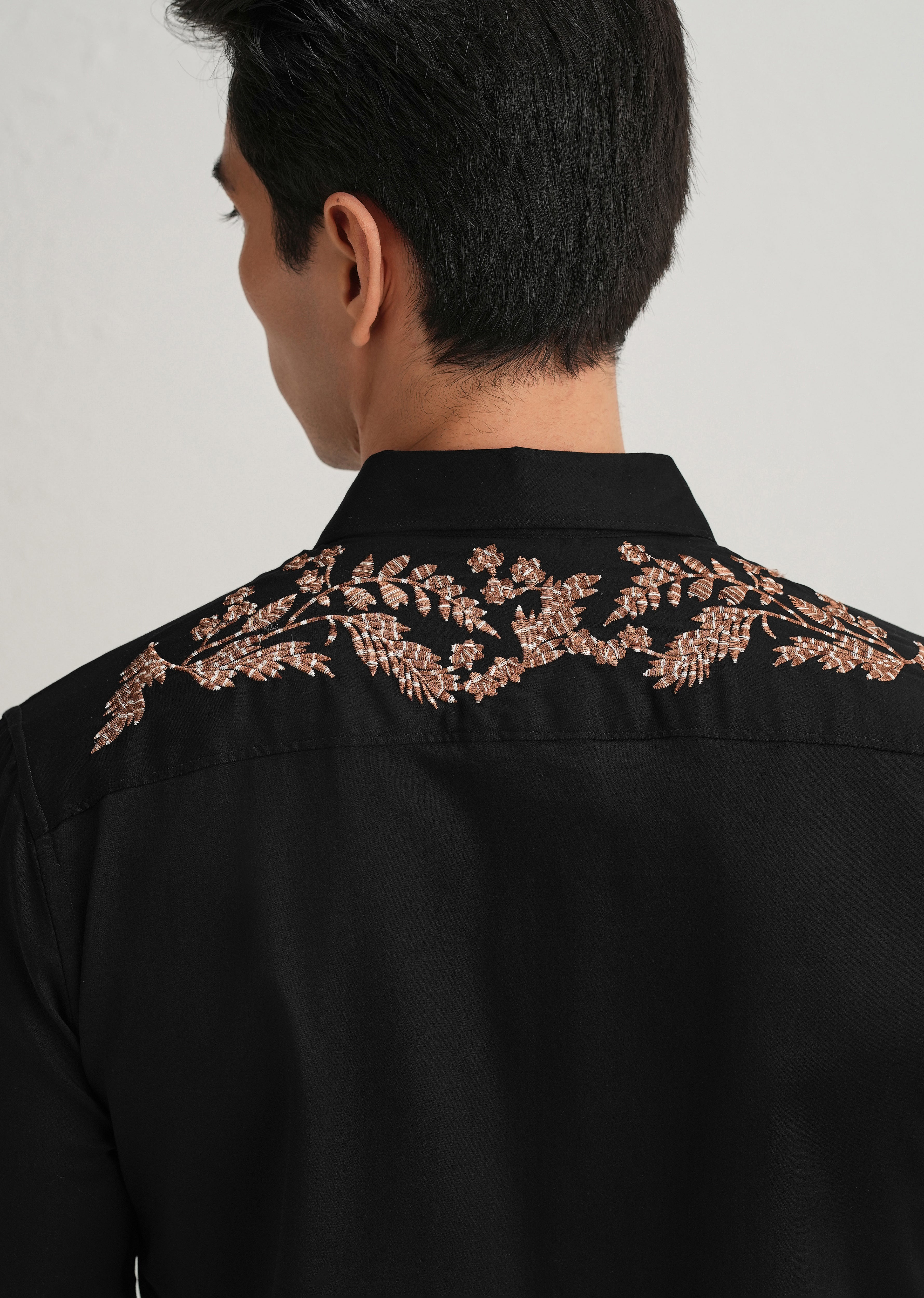 Black Shoulder Embroidery Designer Shirt