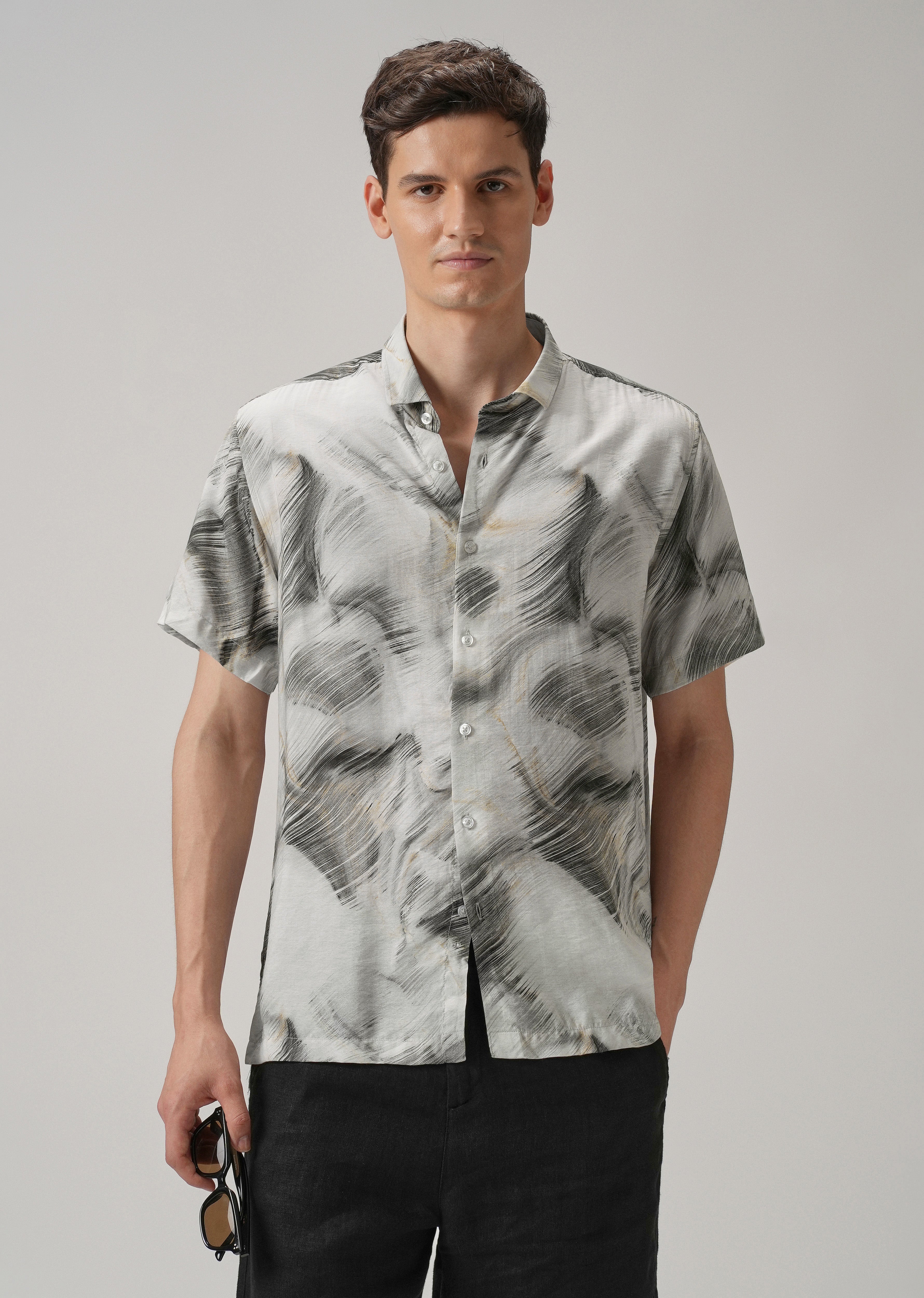 Black Silver Streak Printed Shirt