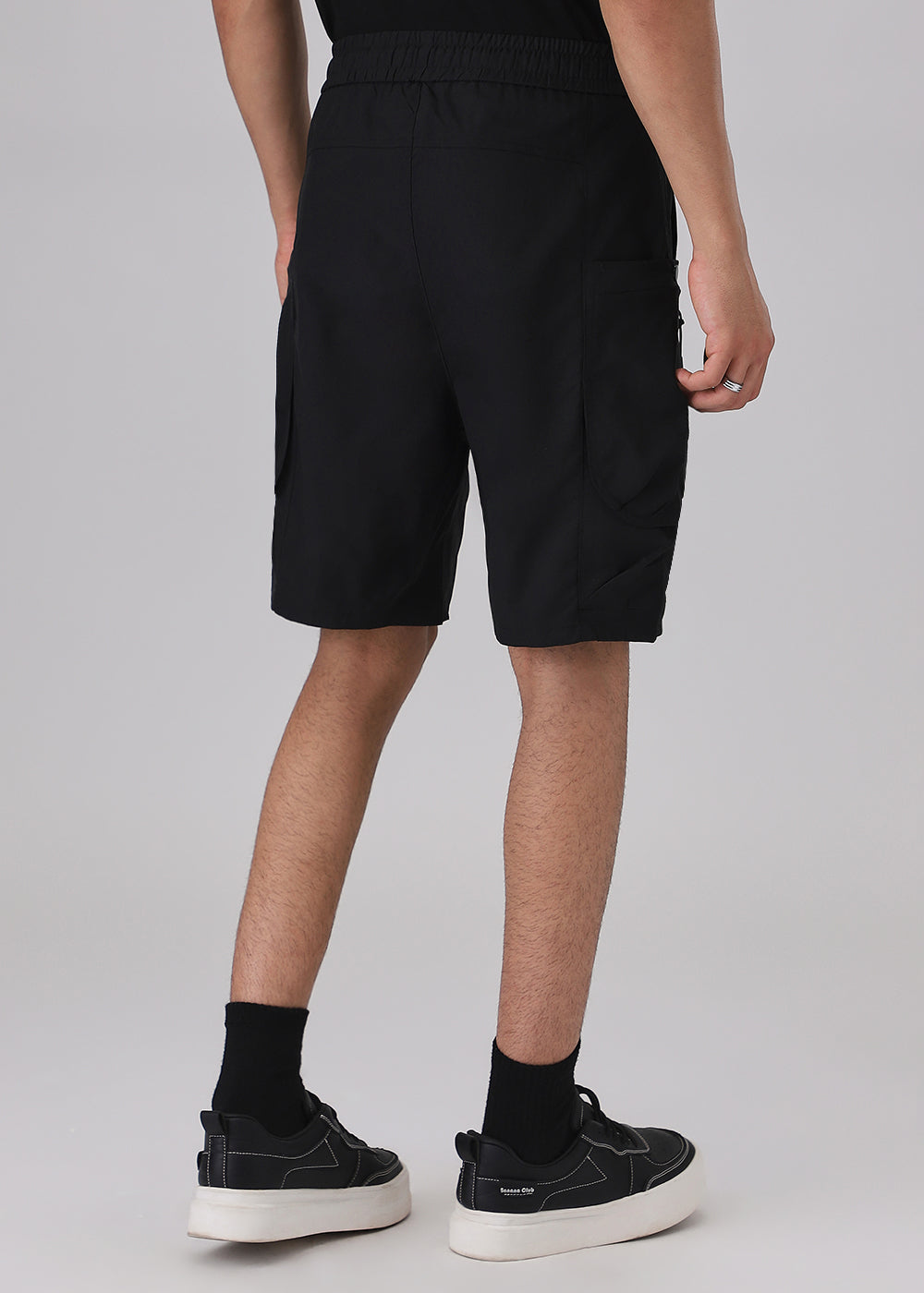 Black Snap Button Cargo Shorts