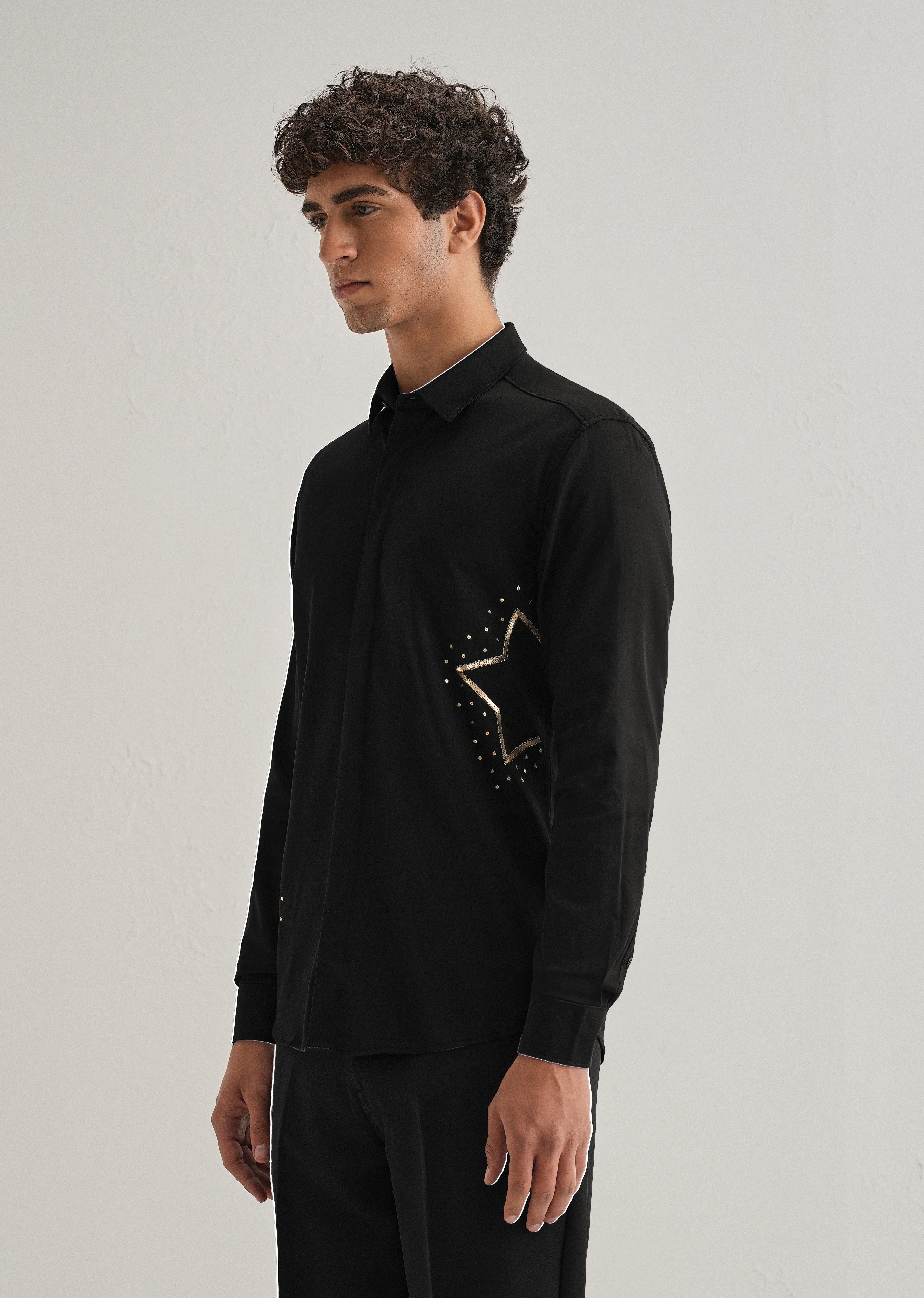 Black Sequence Star Designer Shirt