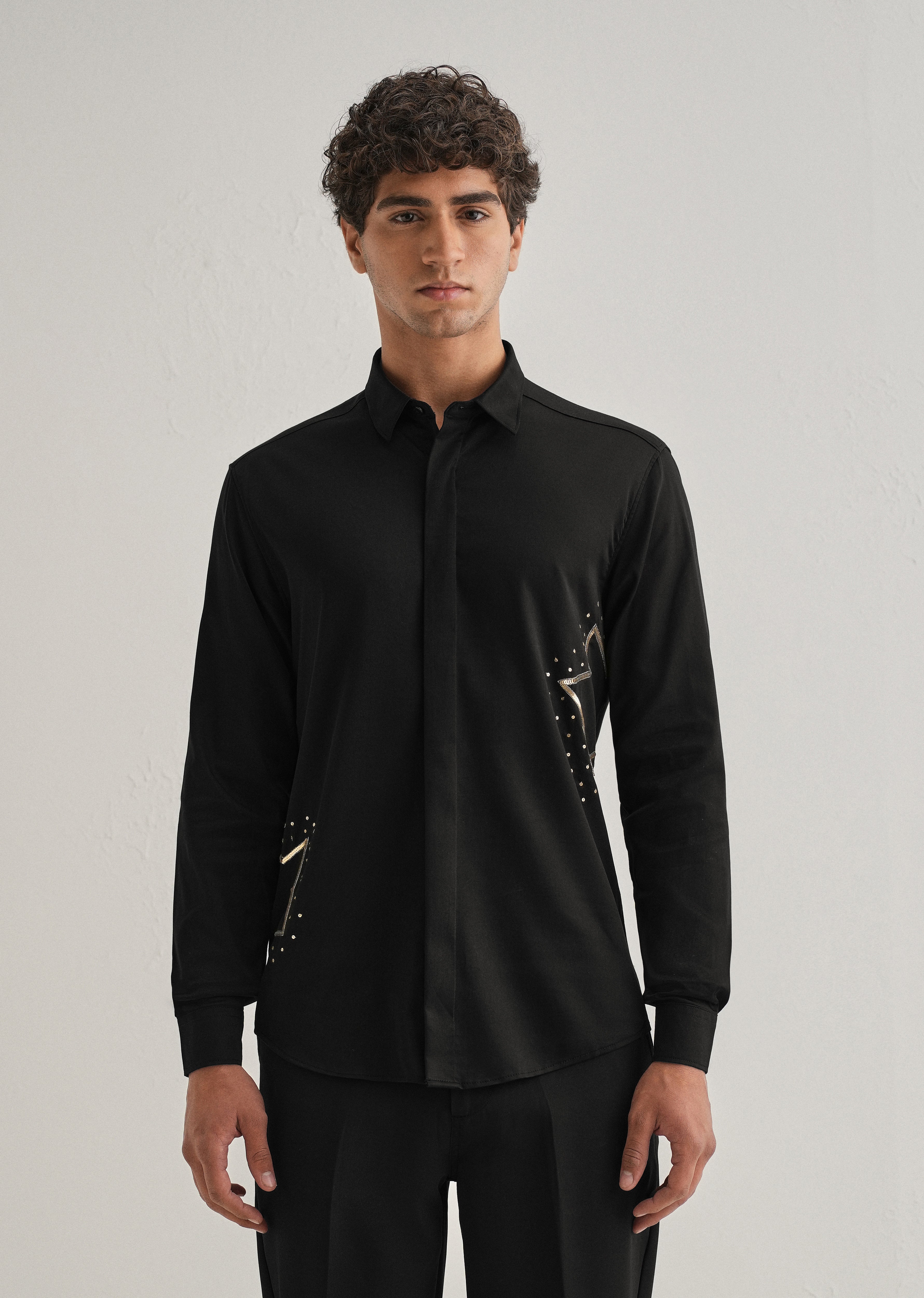 Black Sequence Star Designer Shirt