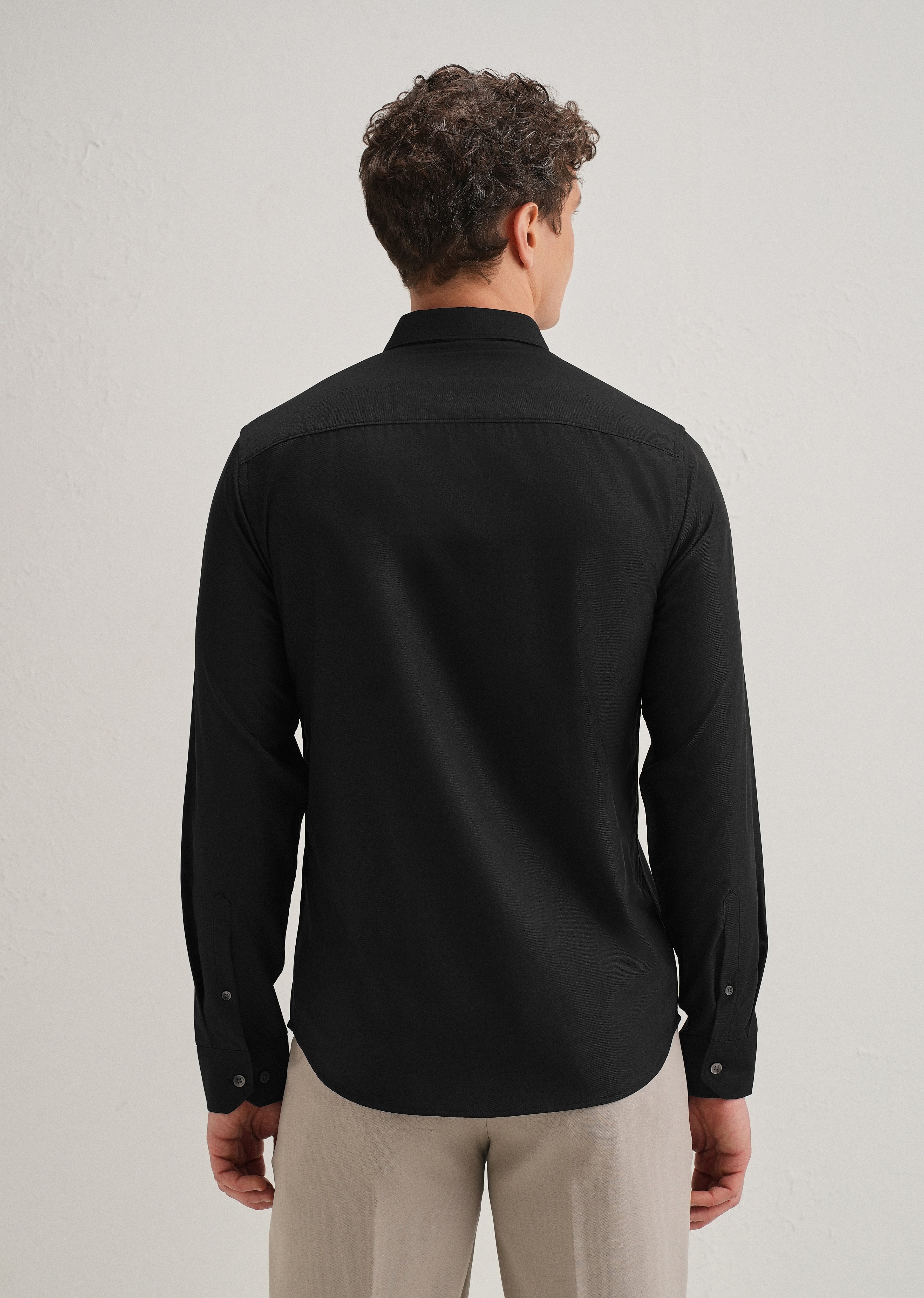 Black Stitchless Placket Plain Shirt