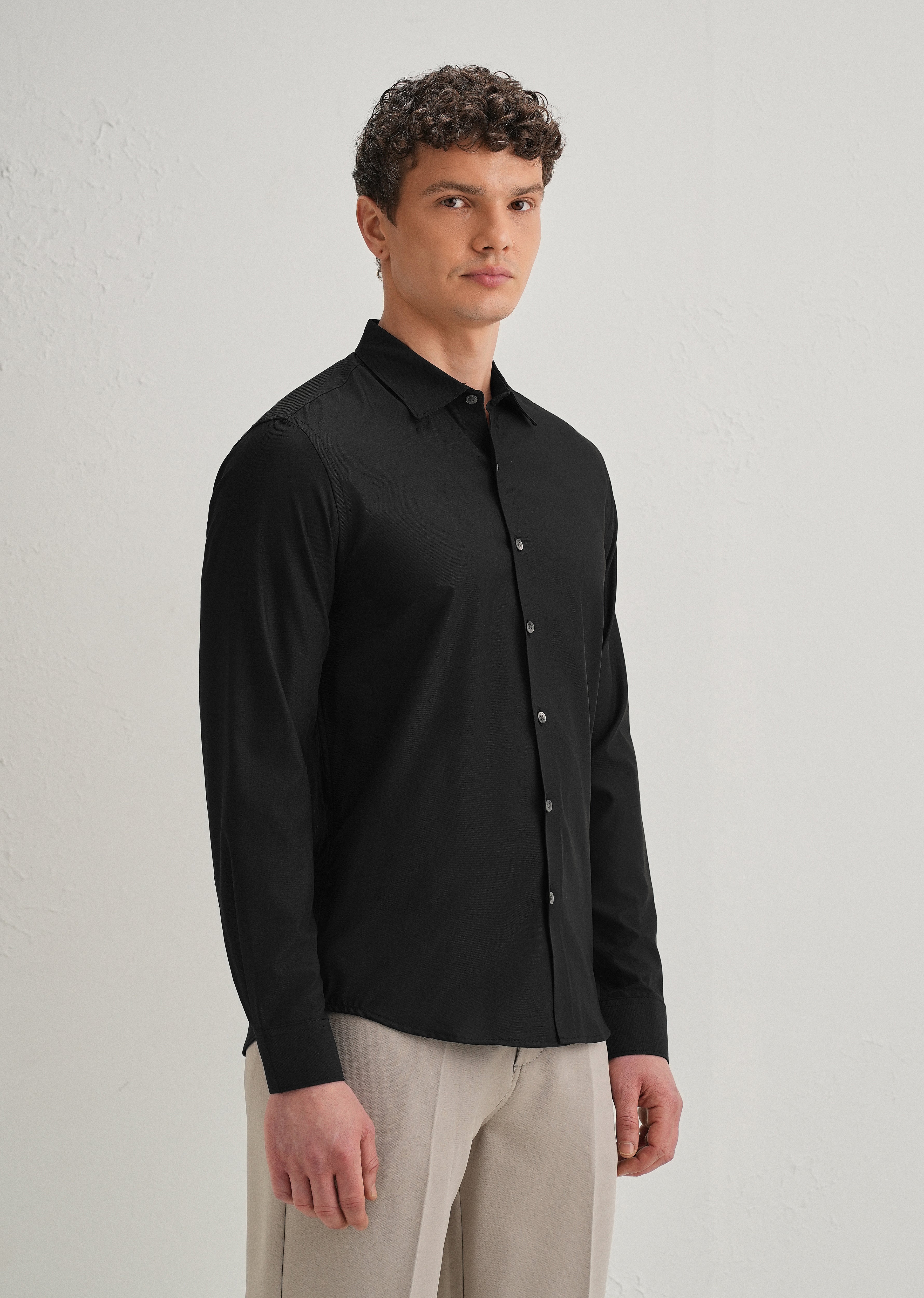 Black Stitchless Placket Plain Shirt