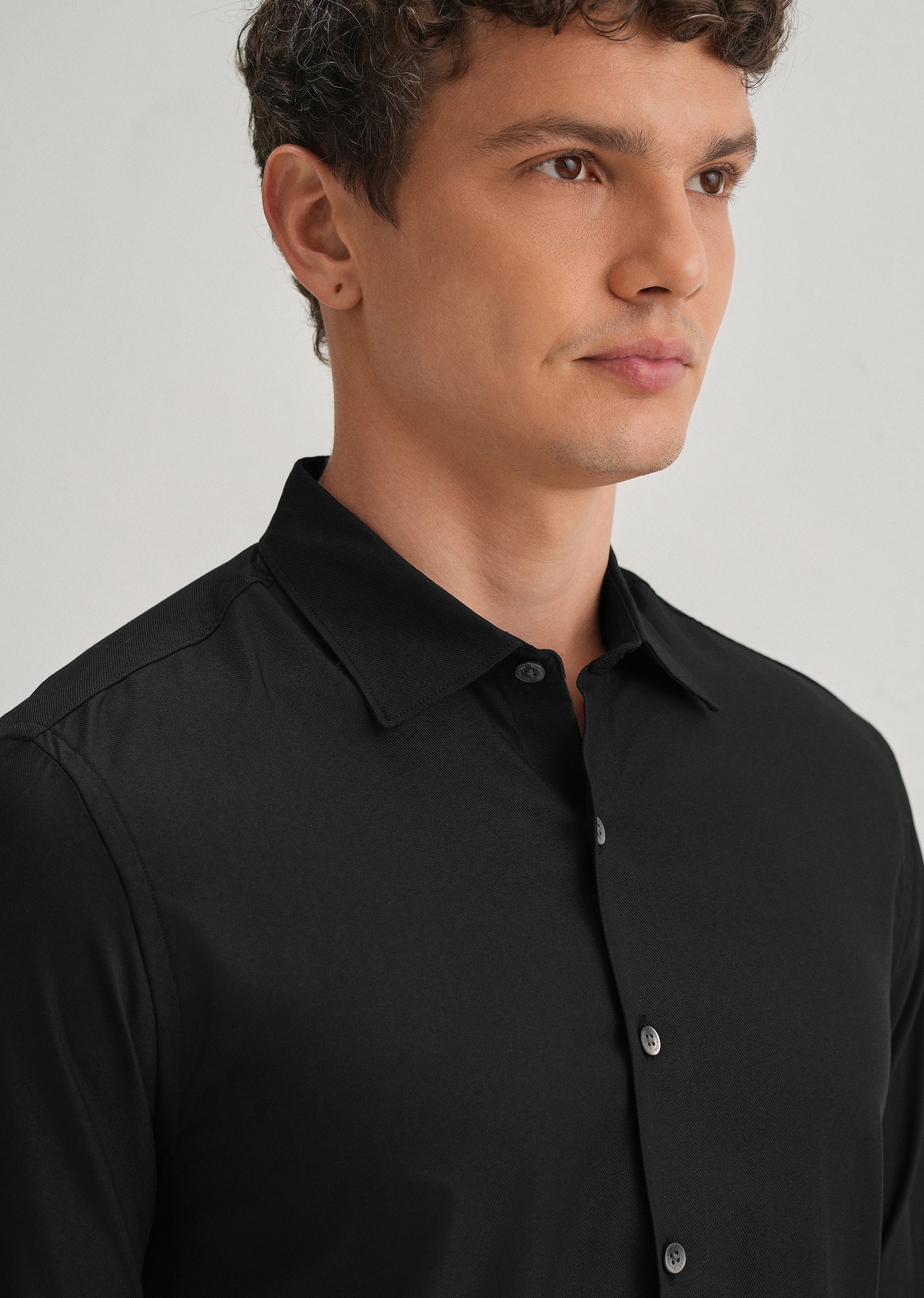 Black Stitchless Placket Plain Shirt