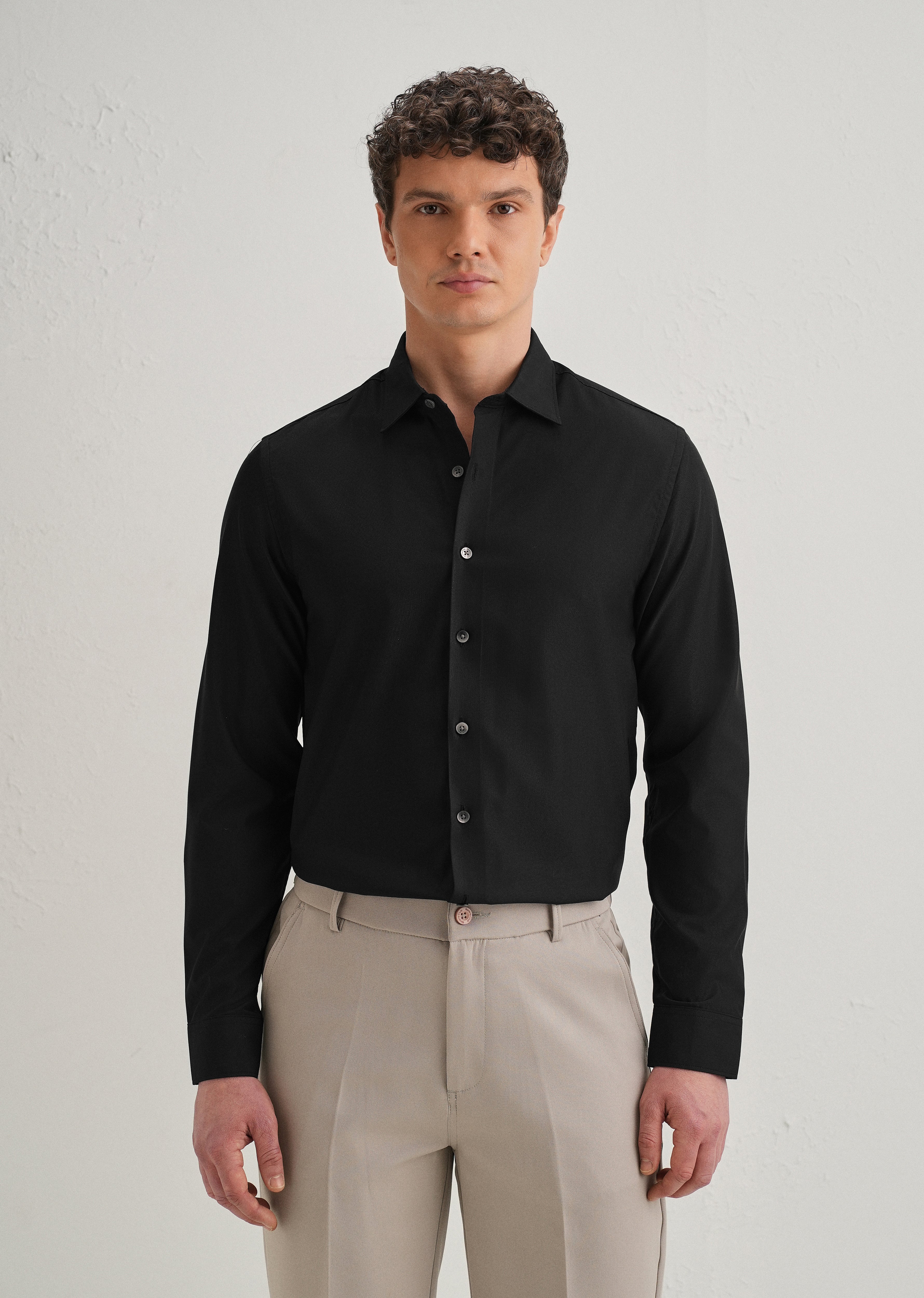 Black Stitchless Placket Plain Shirt