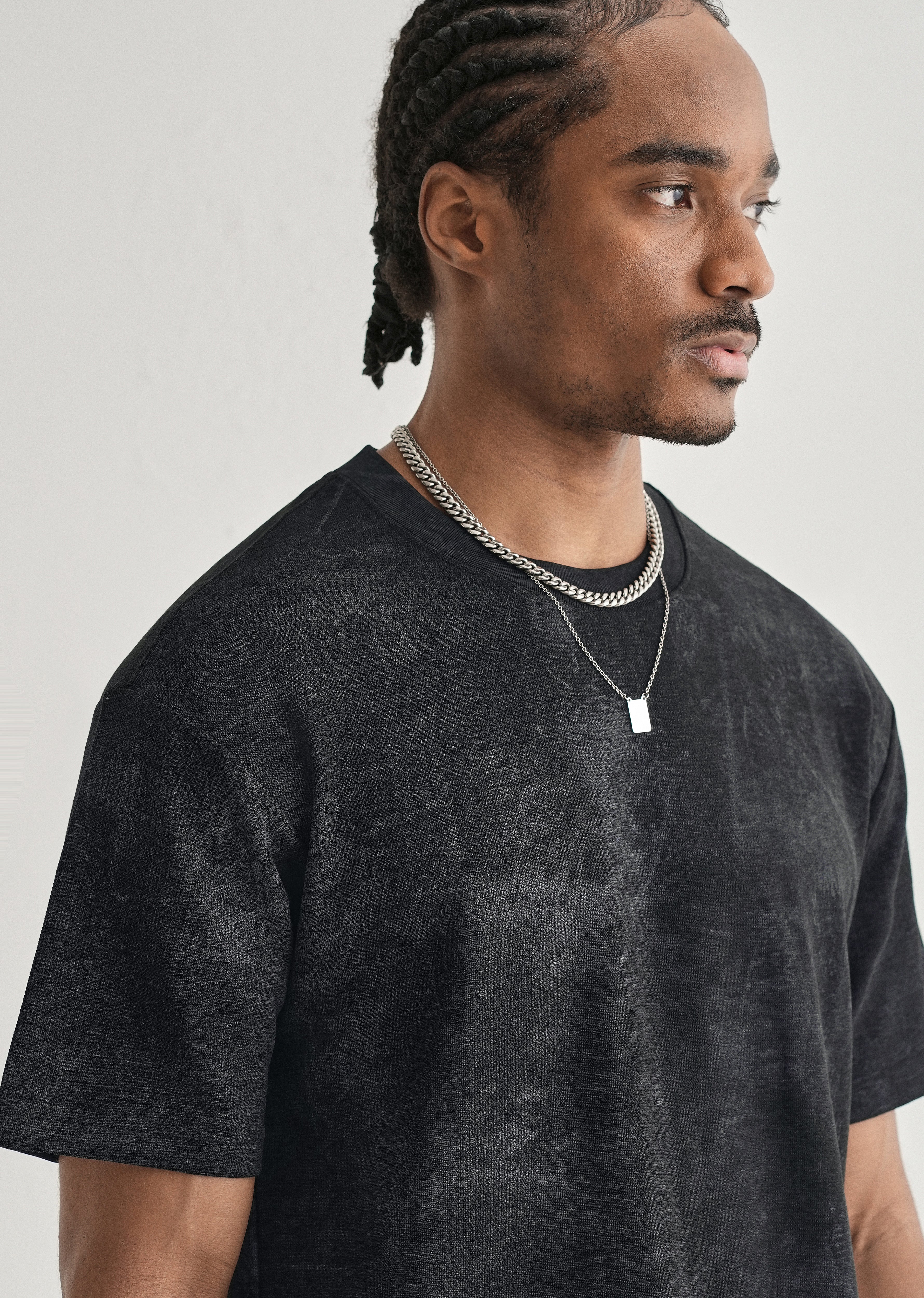 Black Stone Wash Textured Oversized T-shirt