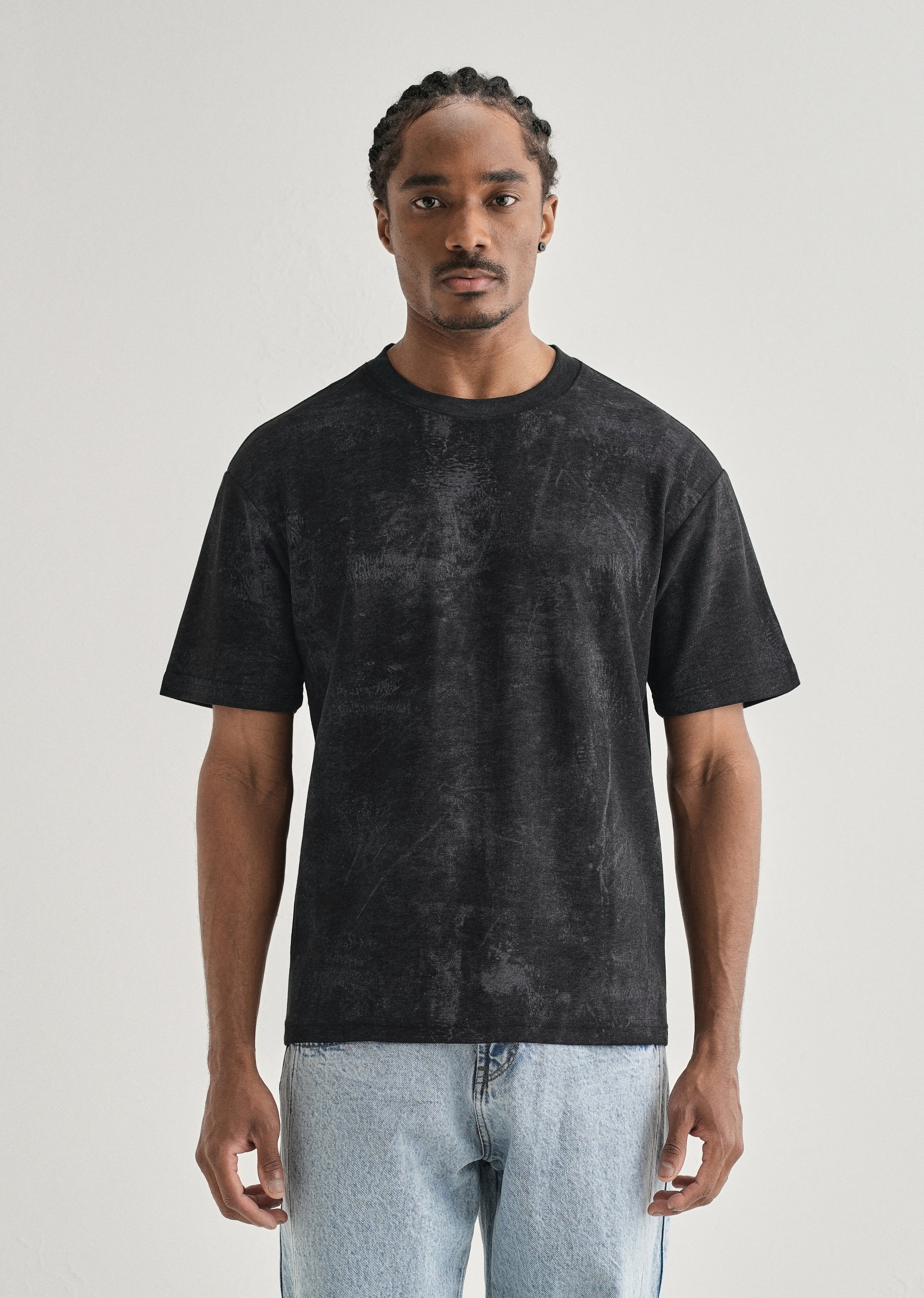 Black Stone Wash Textured Oversized T-shirt